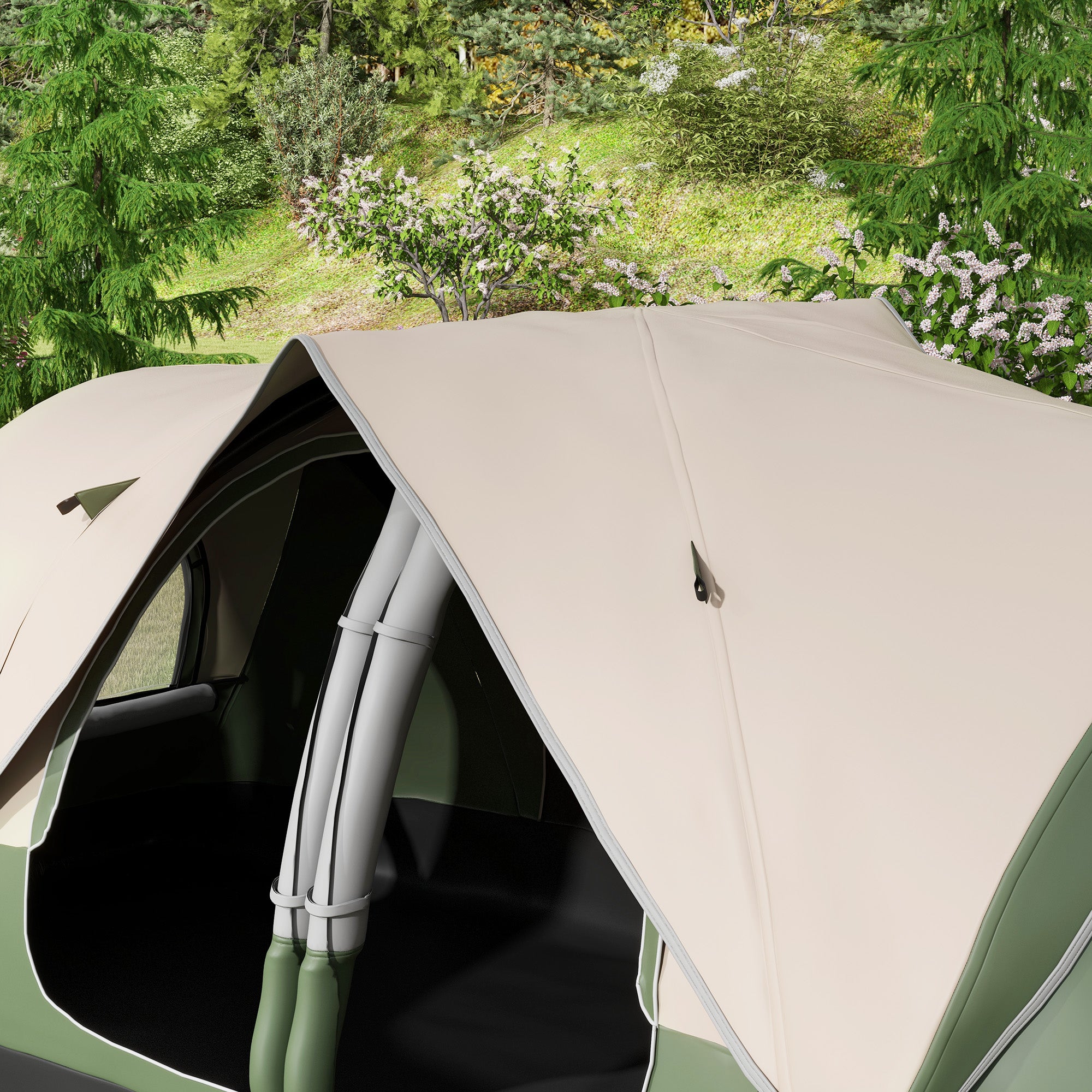 Family Camping Tent for 6-8 People Foldable Camping Tent with 2 Rooms and Waterproof Carrying Bag for Hiking 450x215x180 cm Olive Green and Light Brown
