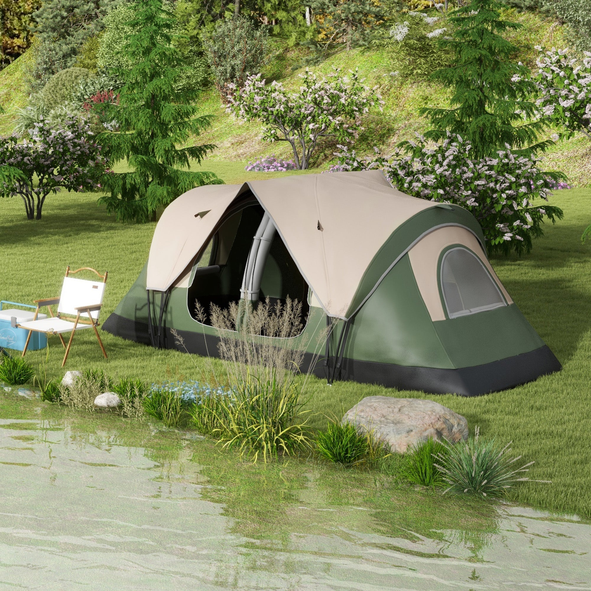 Family Camping Tent for 6-8 People Foldable Camping Tent with 2 Rooms and Waterproof Carrying Bag for Hiking 450x215x180 cm Olive Green and Light Brown