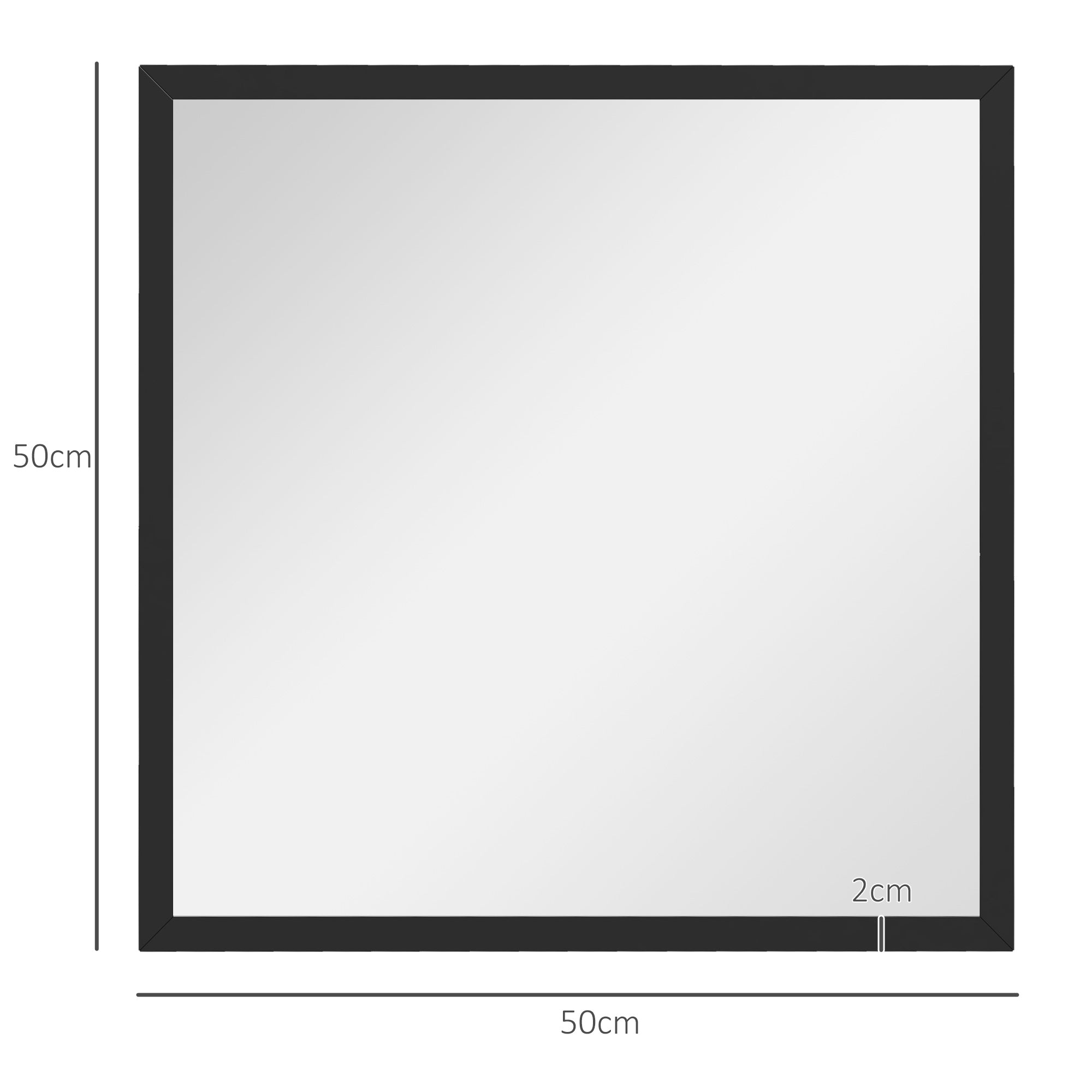 Square Wall Mirror 50 x 50 cm, black wooden frame, ideal for bathroom, living room, or bedroom
