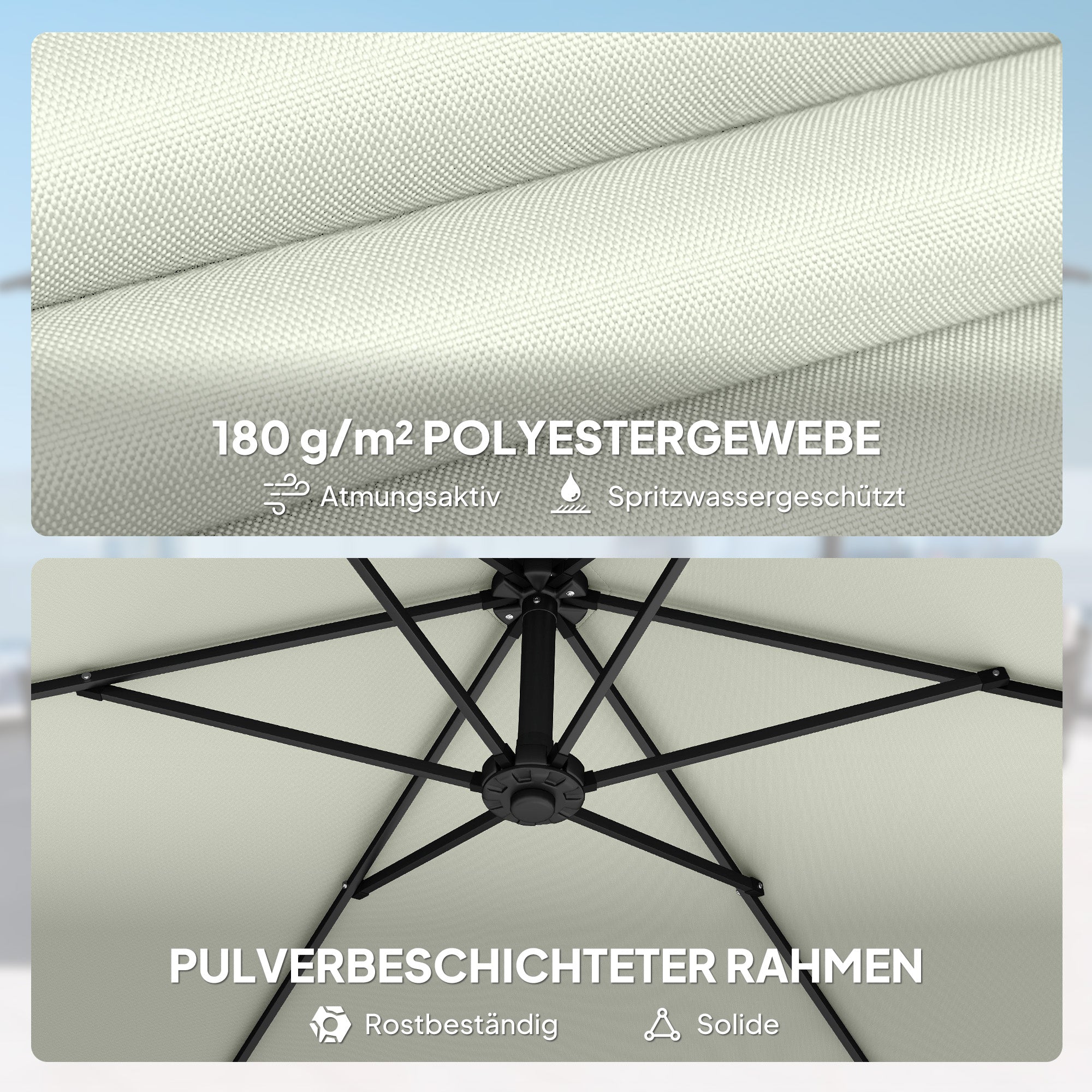 Offset Cantilever Umbrella ~Ø9.7 ft, Crank with Locking Arm, Cross Base & Fillable Weights, UV-Proof Water-Resistant Patio Parasol – Cream White
