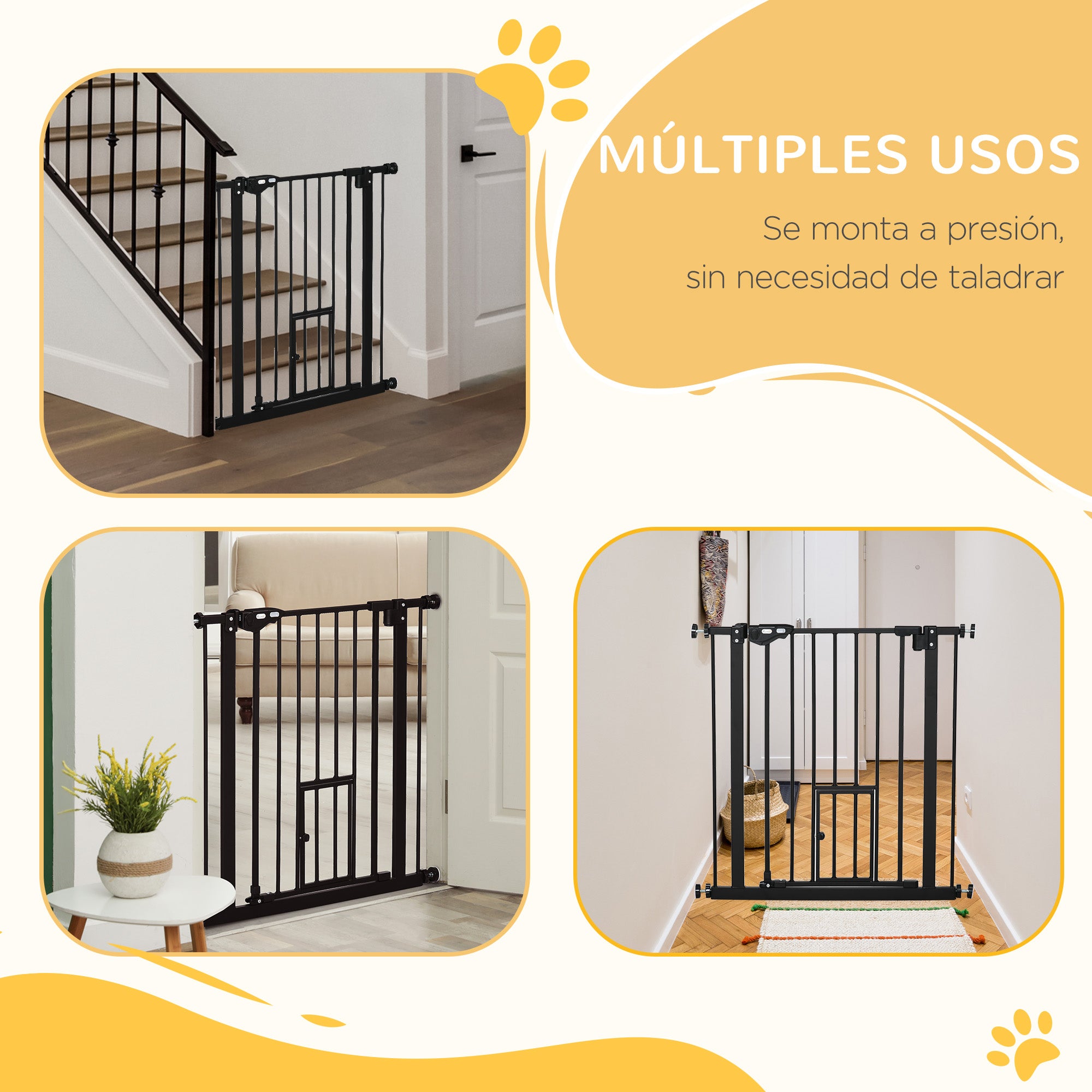 Pet Safety Gate Pet Gate with Small Lockable Door and Double Locking System for Doorway Hallway Staircase 74-80x76.2 cm Black