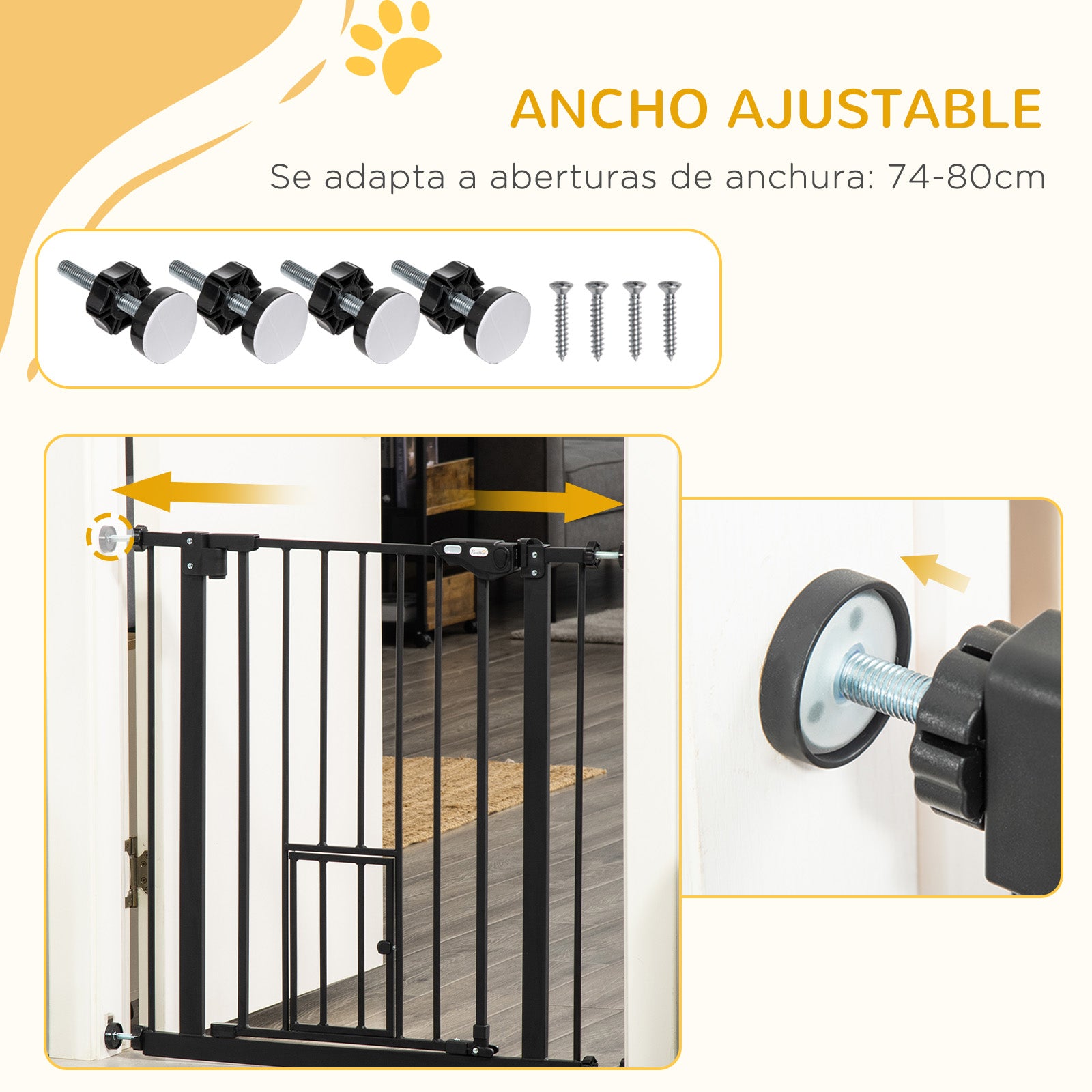 Pet Safety Gate Pet Gate with Small Lockable Door and Double Locking System for Doorway Hallway Staircase 74-80x76.2 cm Black