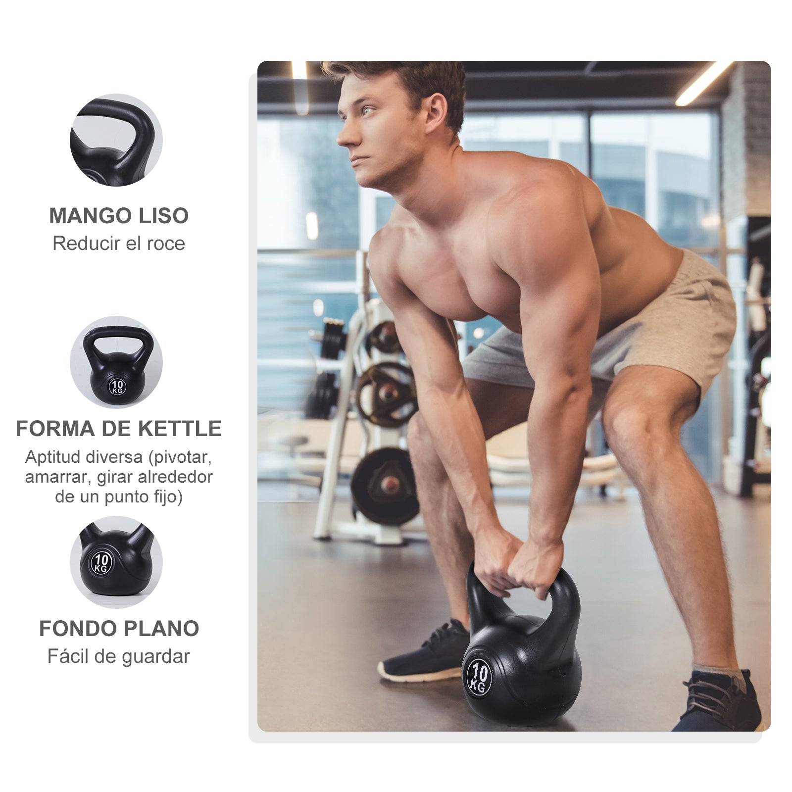 10 kg Kettlebell Fitness Russian Weight Filled with Sand with Wide Non-Slip Handle for Home and Gym Workouts 25x19x28 cm Black