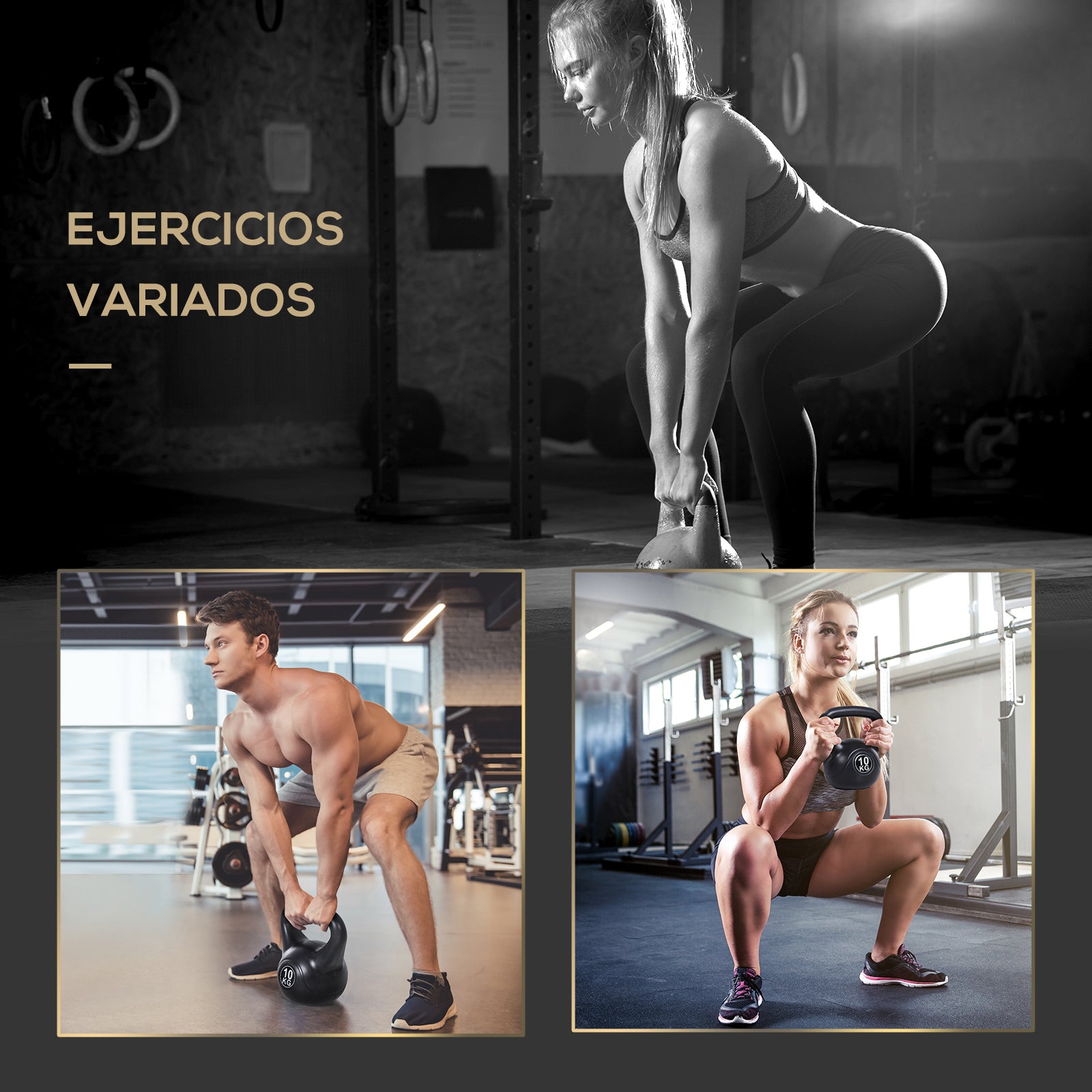 10 kg Kettlebell Fitness Russian Weight Filled with Sand with Wide Non-Slip Handle for Home and Gym Workouts 25x19x28 cm Black