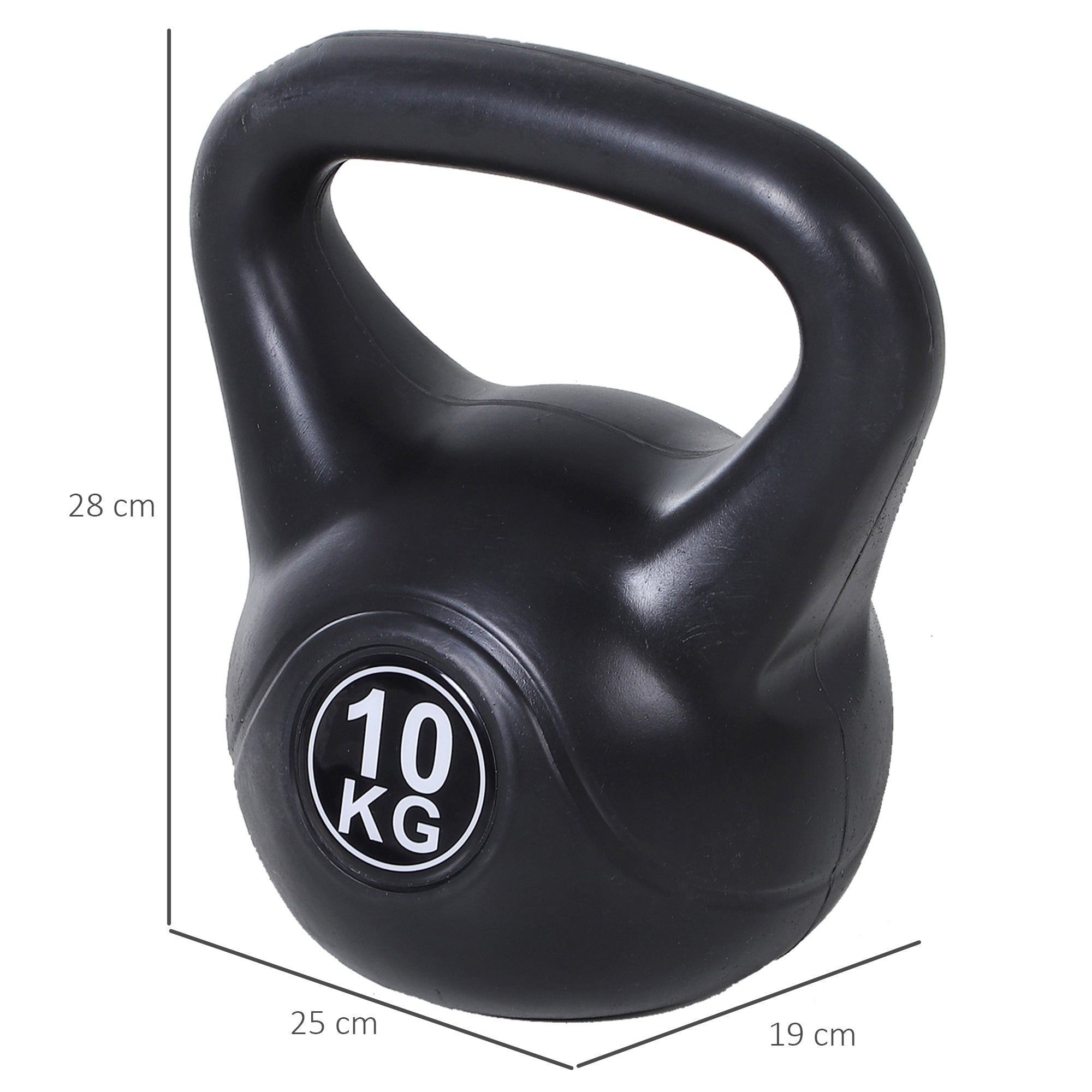 10 kg Kettlebell Fitness Russian Weight Filled with Sand with Wide Non-Slip Handle for Home and Gym Workouts 25x19x28 cm Black