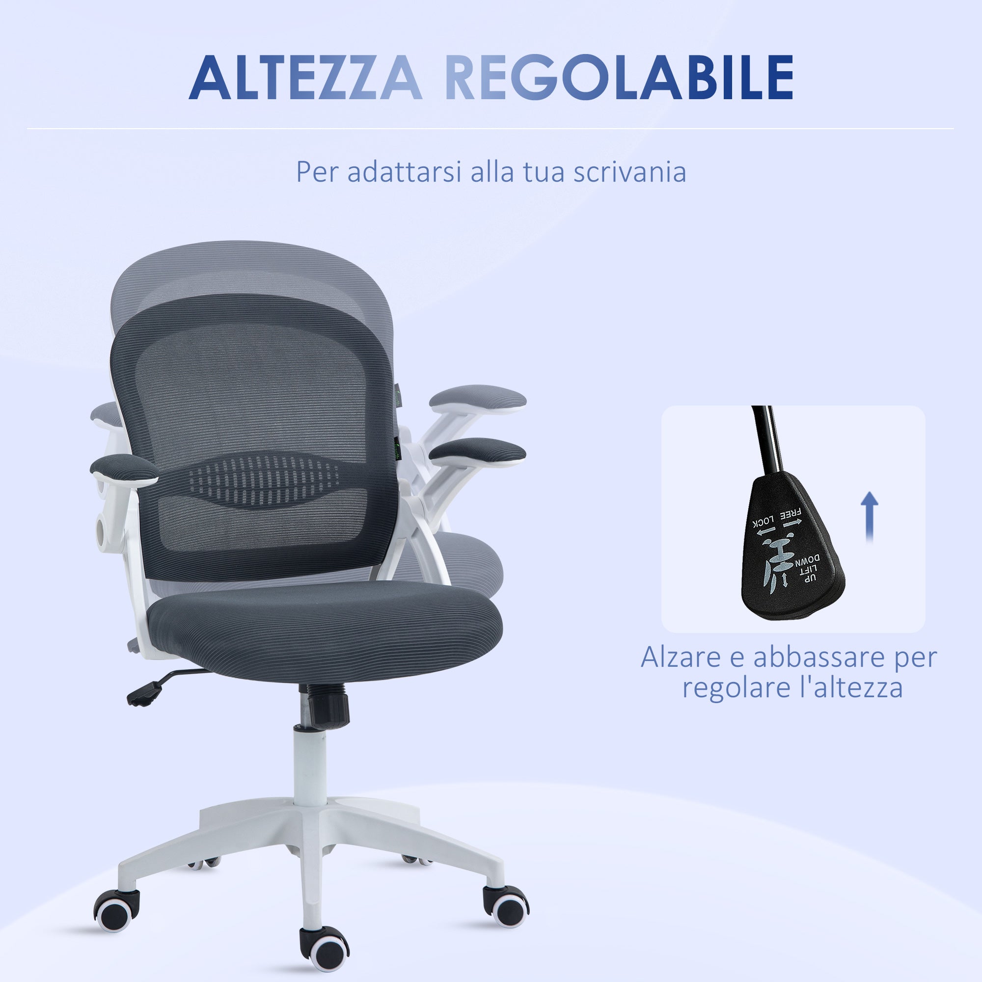 Ergonomic Office Chair with Mesh Backrest and Padded Seat, Adjustable Height, 65.5x61.5x88-97.5cm, Dark Grey