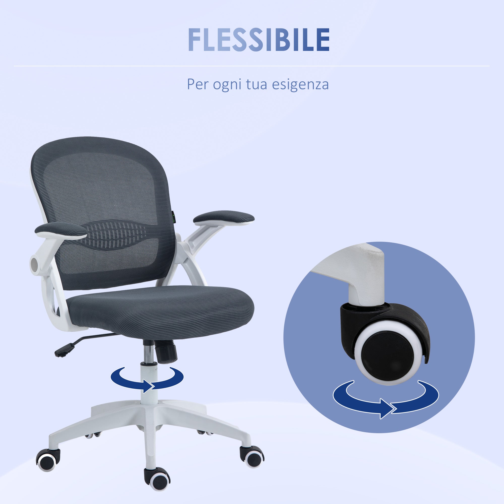 Ergonomic Office Chair with Mesh Backrest and Padded Seat, Adjustable Height, 65.5x61.5x88-97.5cm, Dark Grey