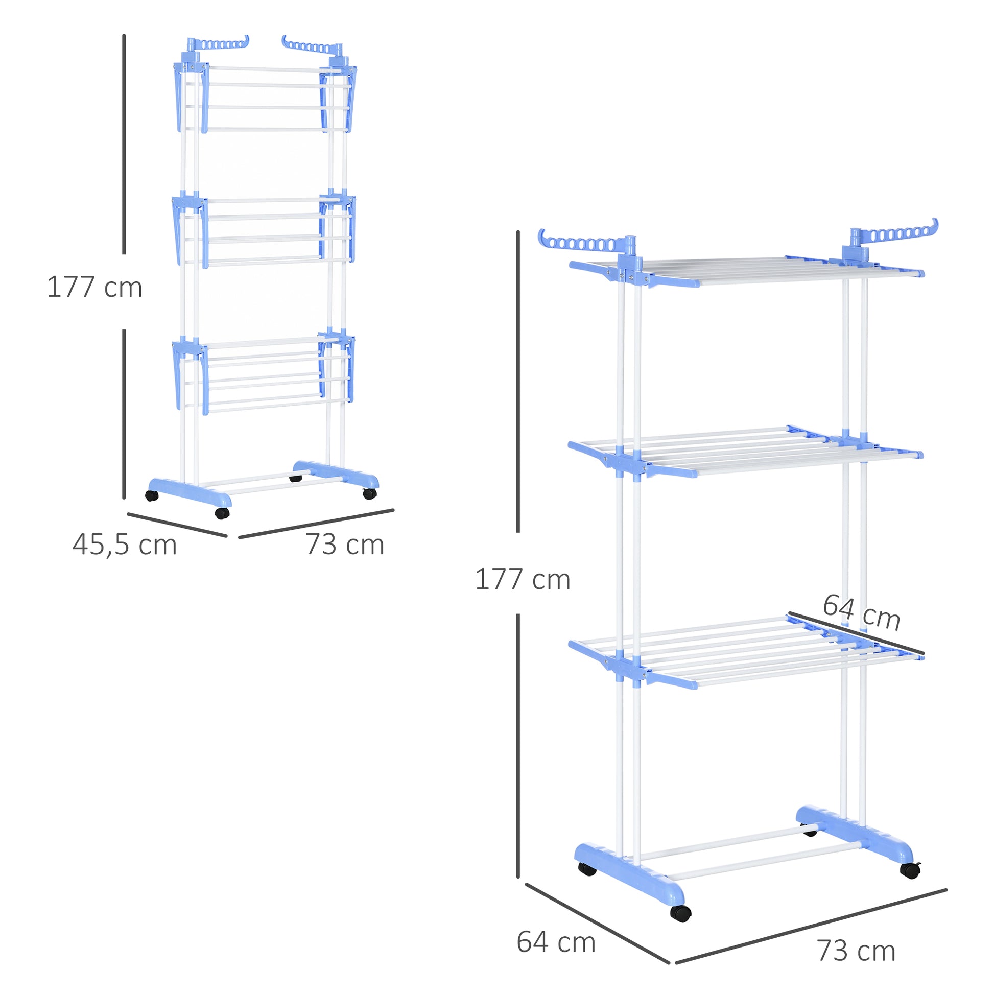 Clothes Rack Tower Clothes Stand with Wheels with 4 Levels Stand Dryer Extendable Clothes Tower for Indoor and Outdoor Steel Blue 73 x 45.5 x 177cm