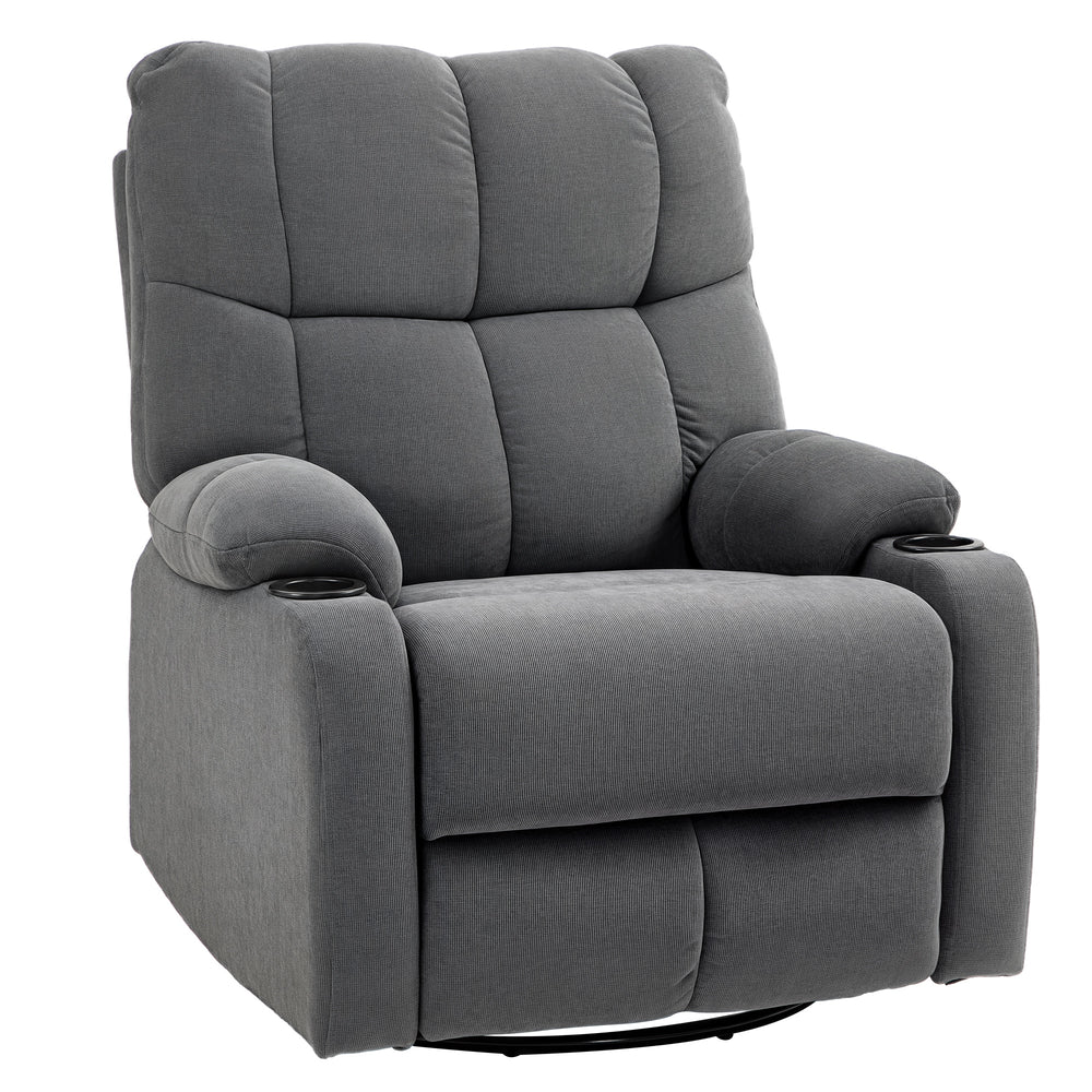 HOMCOM Πολυθρόνα Recliner TV με Λειτουργία Κλίσης, Λειτουργία Κουνήματος, Γυάλινη Πολυθρόνα TV με Στήριγμα Ποδιών, Ανάρτησες και Θήκη για Ποτά, για Καθιστικό, Σκούρο Γκρι