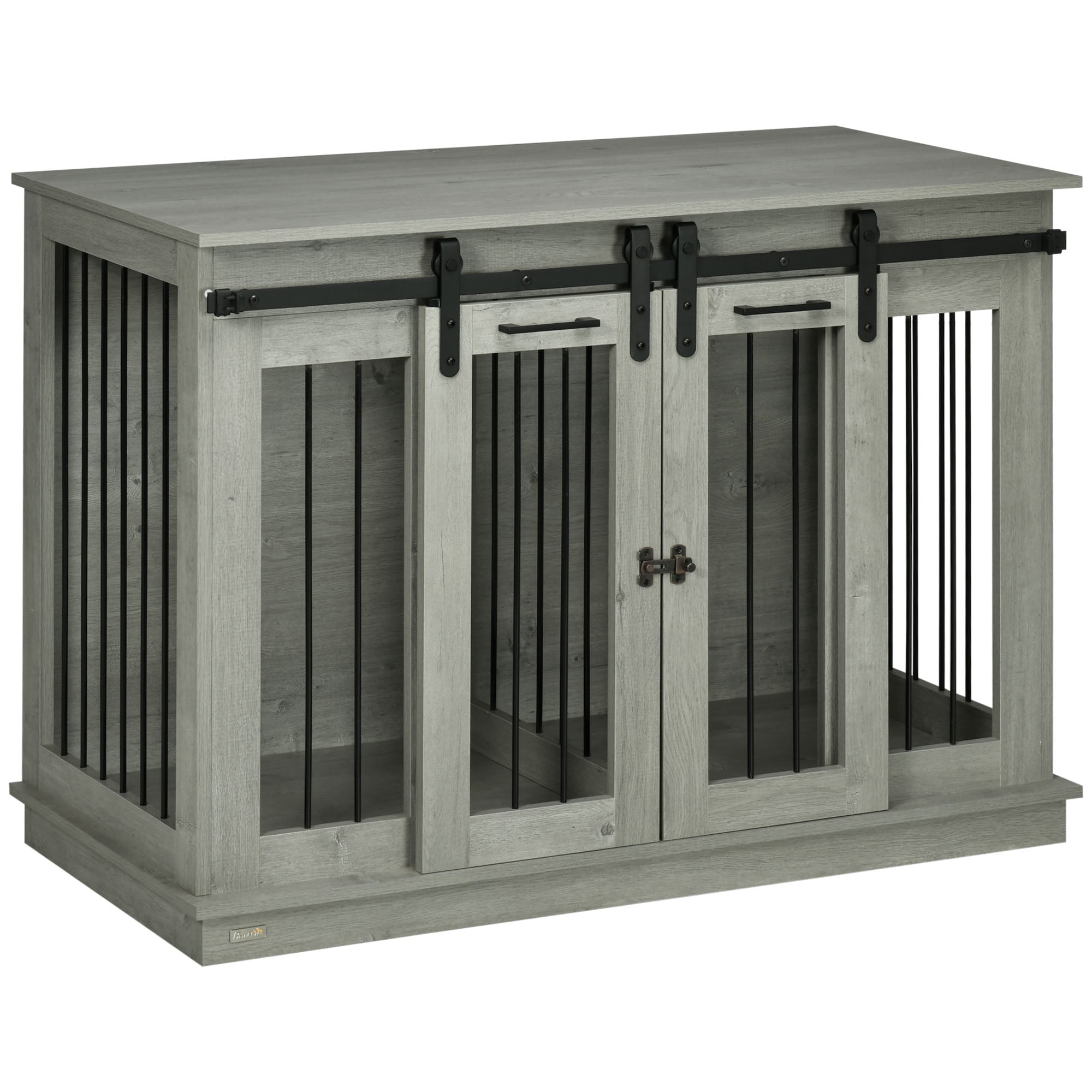 Dog Cage Furniture with Two-Room Option, 2 Doors Modern Metal Dog Box for Indoor Home, Doghouse for Large Dogs up to 30 kg, Doghouse 120 x 60 x 88.5 cm Gray