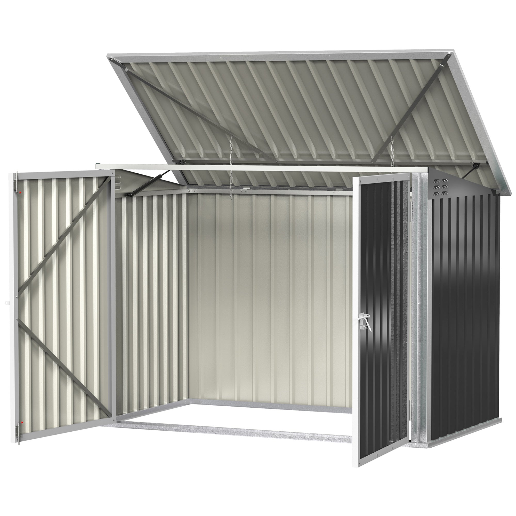 Trash Can Box Trash Bin Storer Lockable Equipment Box for 2 Trash Cans Steel 178.5 x 104.5 x 128.5/113 cm Black