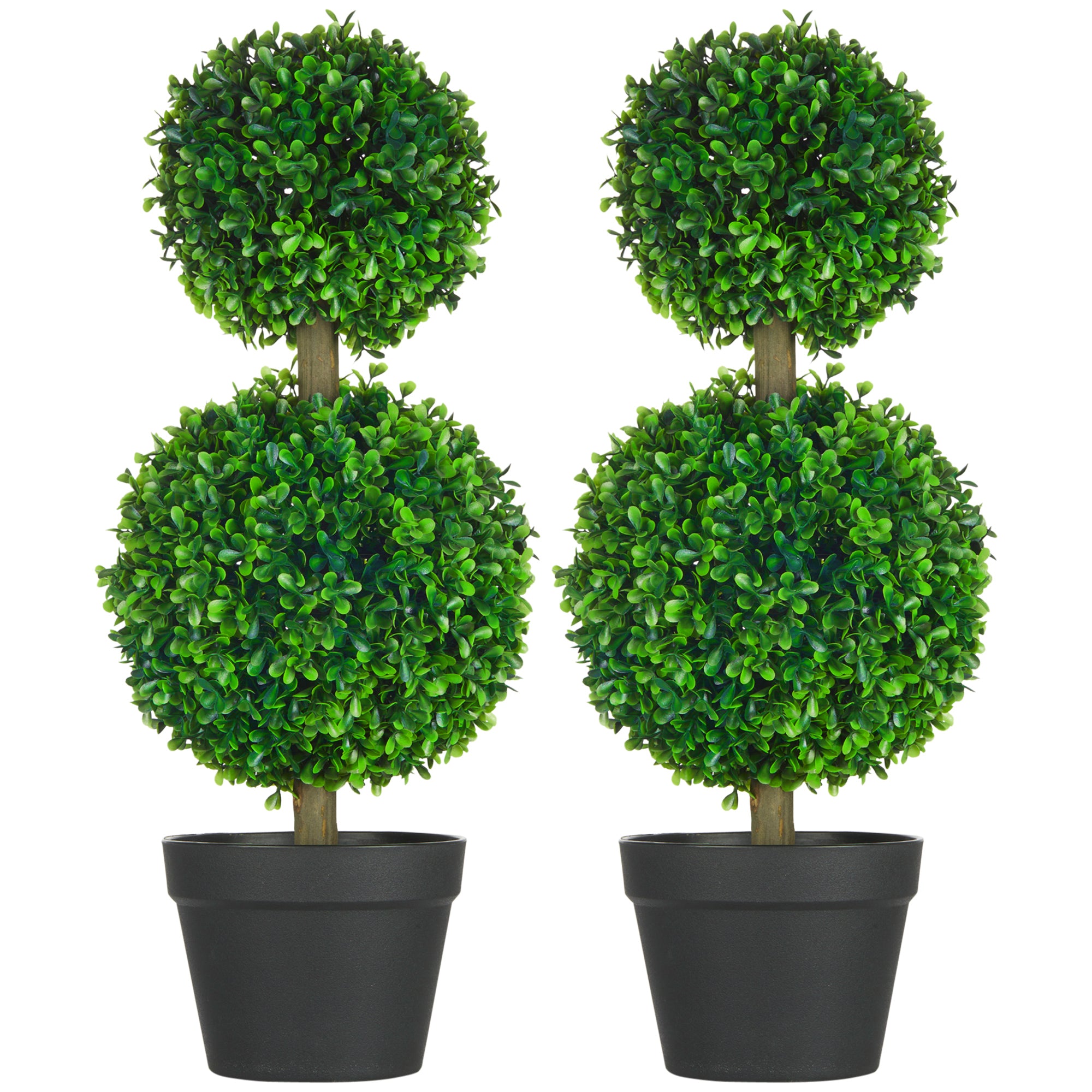 2-Pack Large Artificial Boxwood Tree 60 cm, UV Resistant Fake Plant, Plastic Artificial Plants in Pot, Artificial Tree, Fake Plant Looks Real for Living Room Bedroom Office Garden Decor Gift