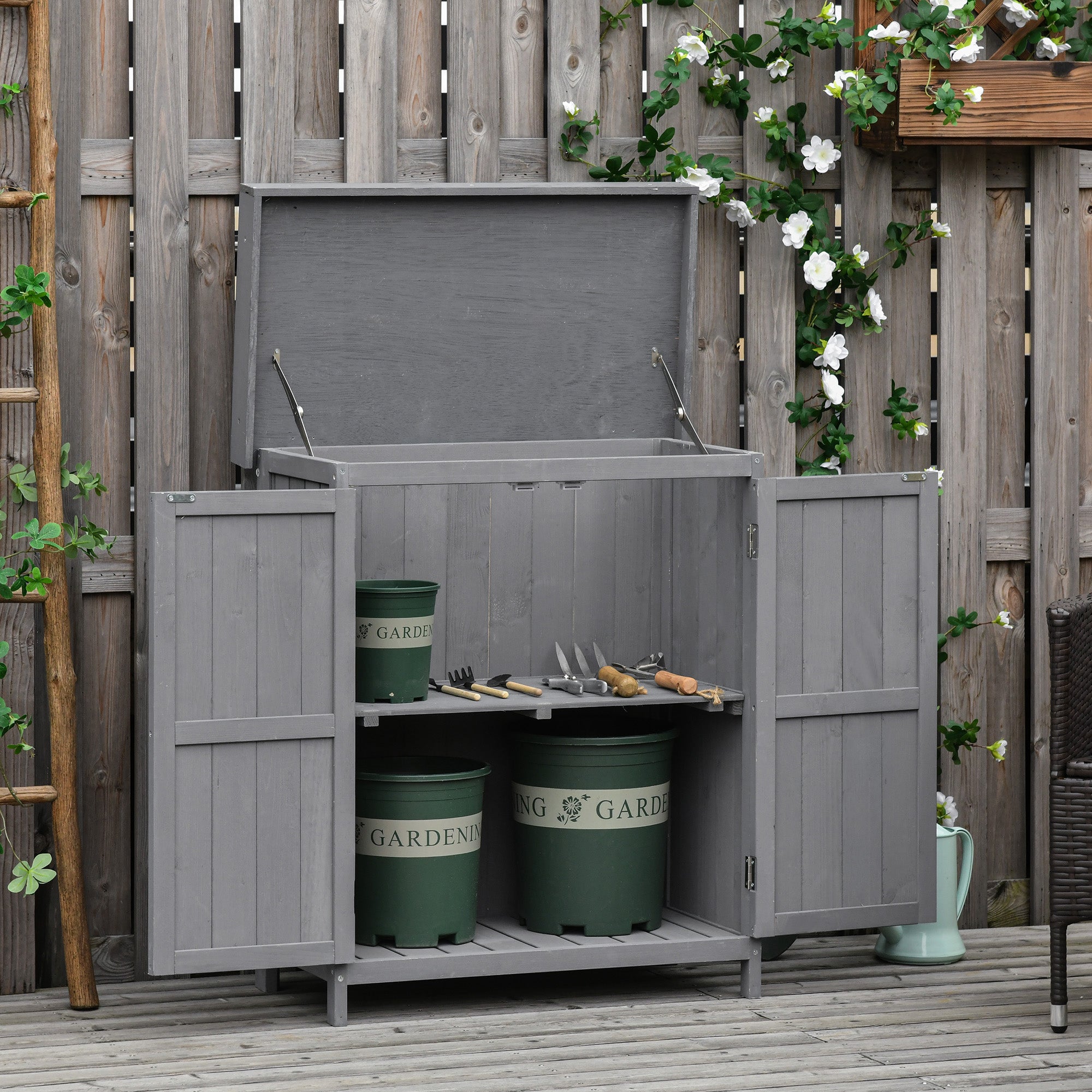 Garden Shed Spruce Wood, Weatherproof Tool Shed 74x43x88cm, Tool Shed with Double Door, 2 Compartments, Tool Cabinet, Garden Tool Shed for Garden, Terrace, Dark Gray
