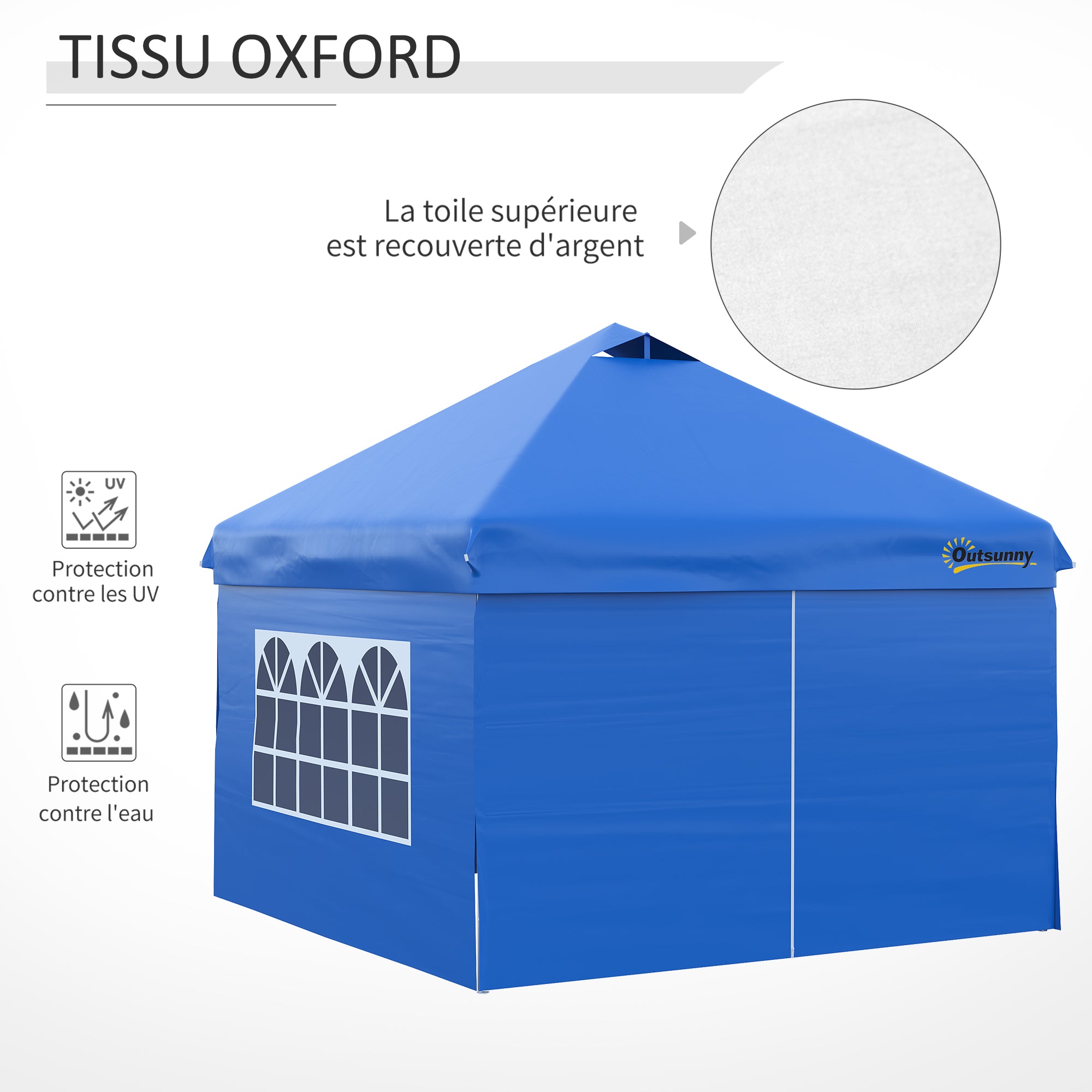 Pop-up Garden Gazebo Tent 3x3m Adjustable Height 3 Levels with 4 Removable Side Walls, Windows, Rolling Carry Bag - Blue