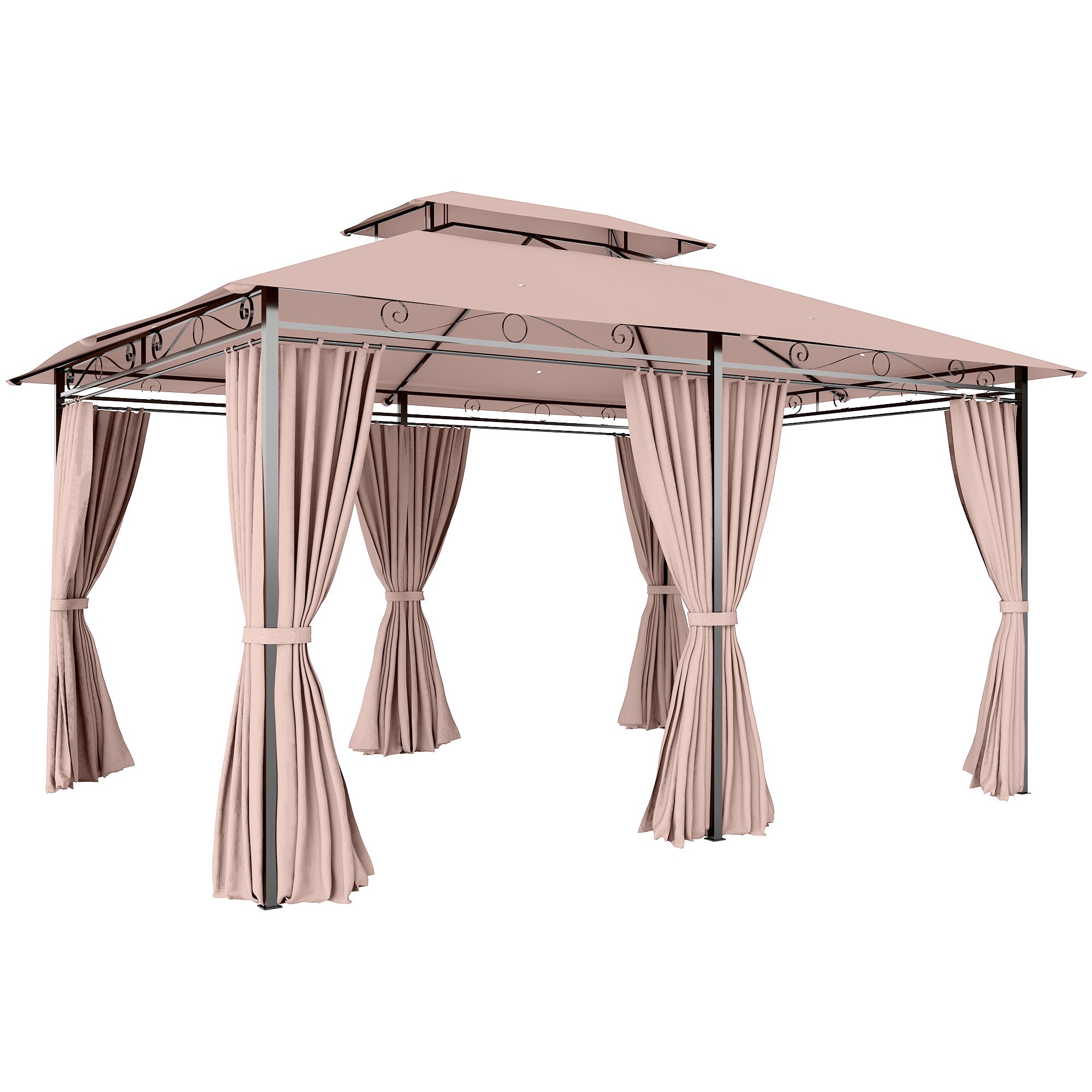 Pavilion 3x4m Garden Pavilion with 6 Side Panels Party Tent Garden Tent Marquee with Double Roof Khaki