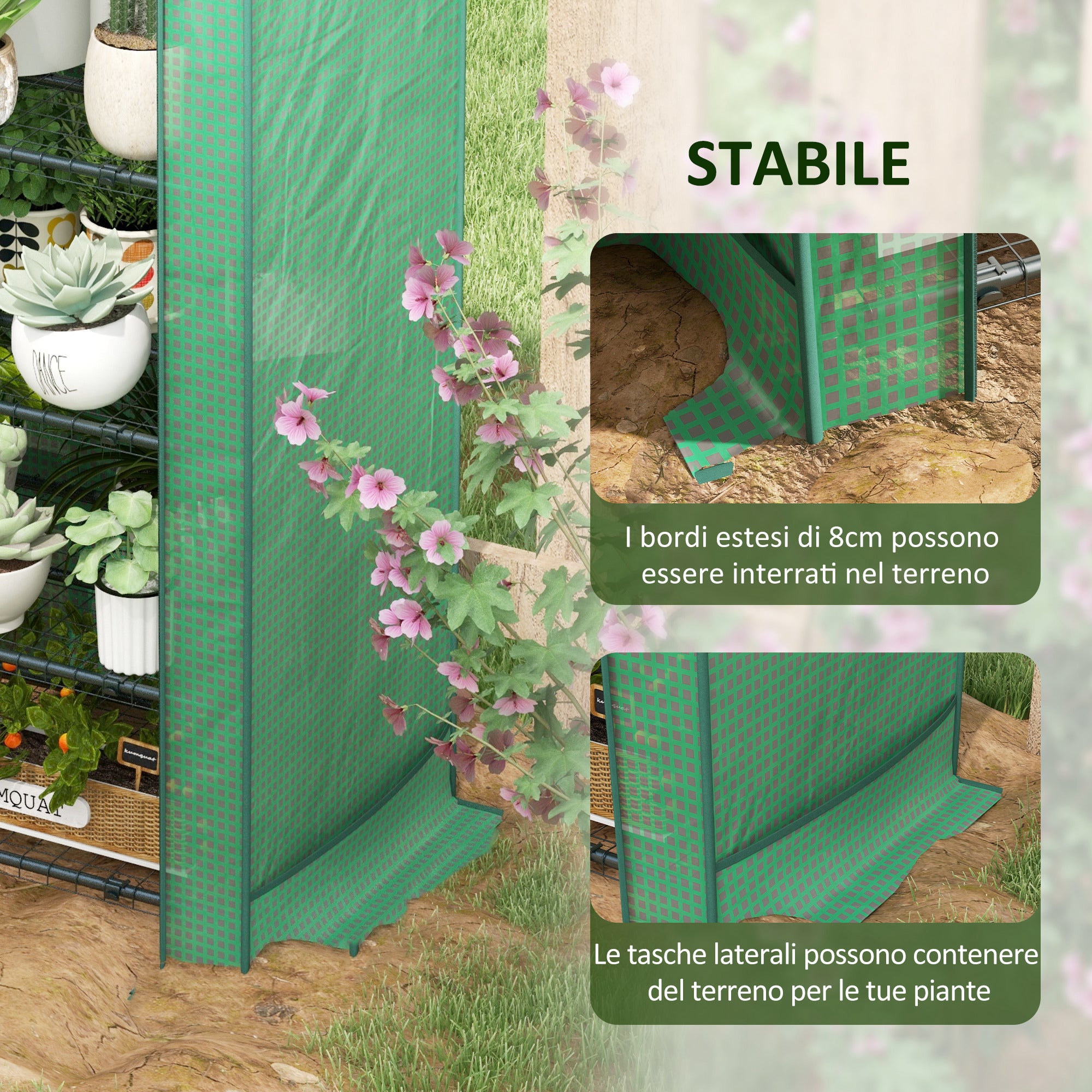 4-Shelf Plant Greenhouse with Roll-Up Door, Small Metal and PE Greenhouse, 69x49x158 cm, Dark Green