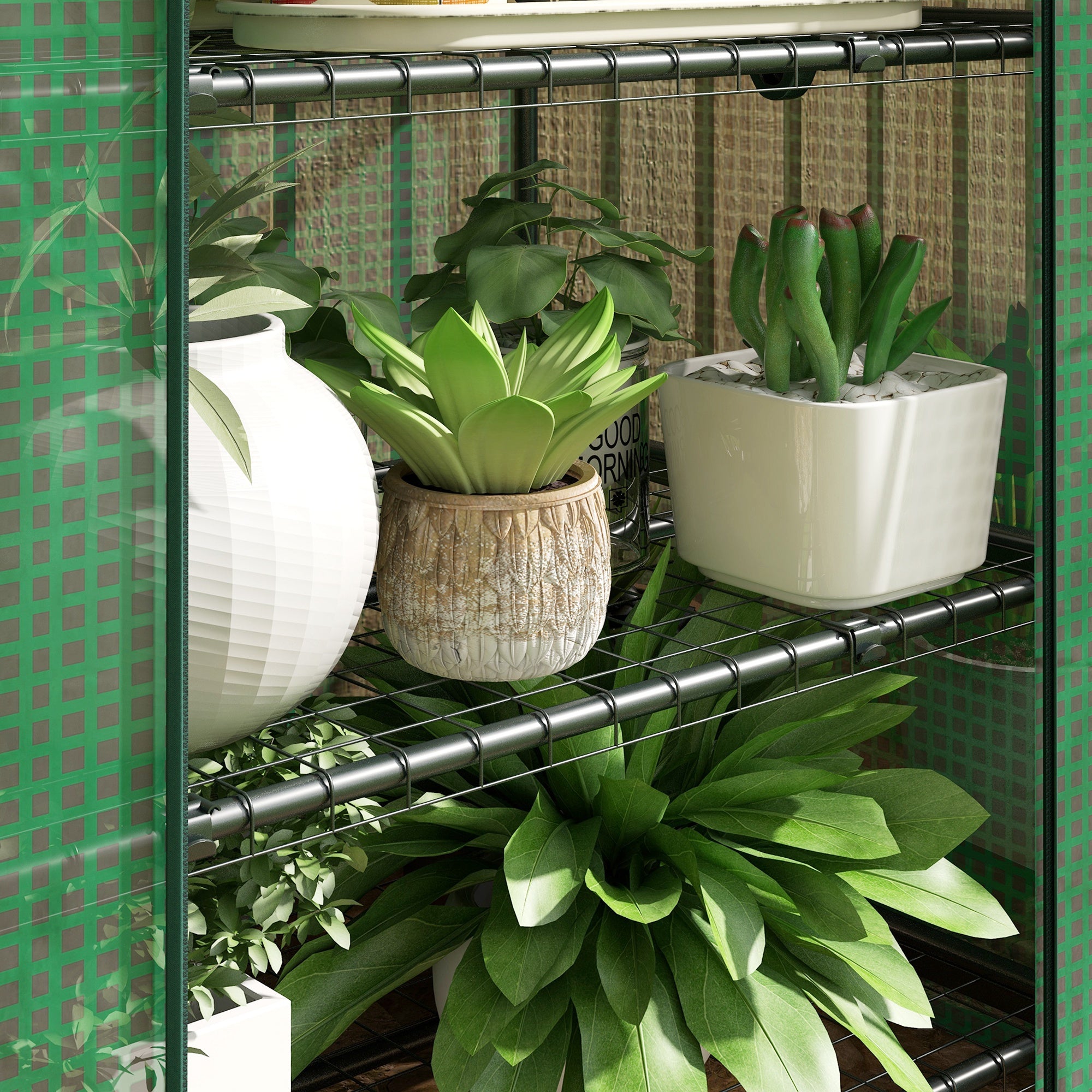 4-Shelf Plant Greenhouse with Roll-Up Door, Small Metal and PE Greenhouse, 69x49x158 cm, Dark Green