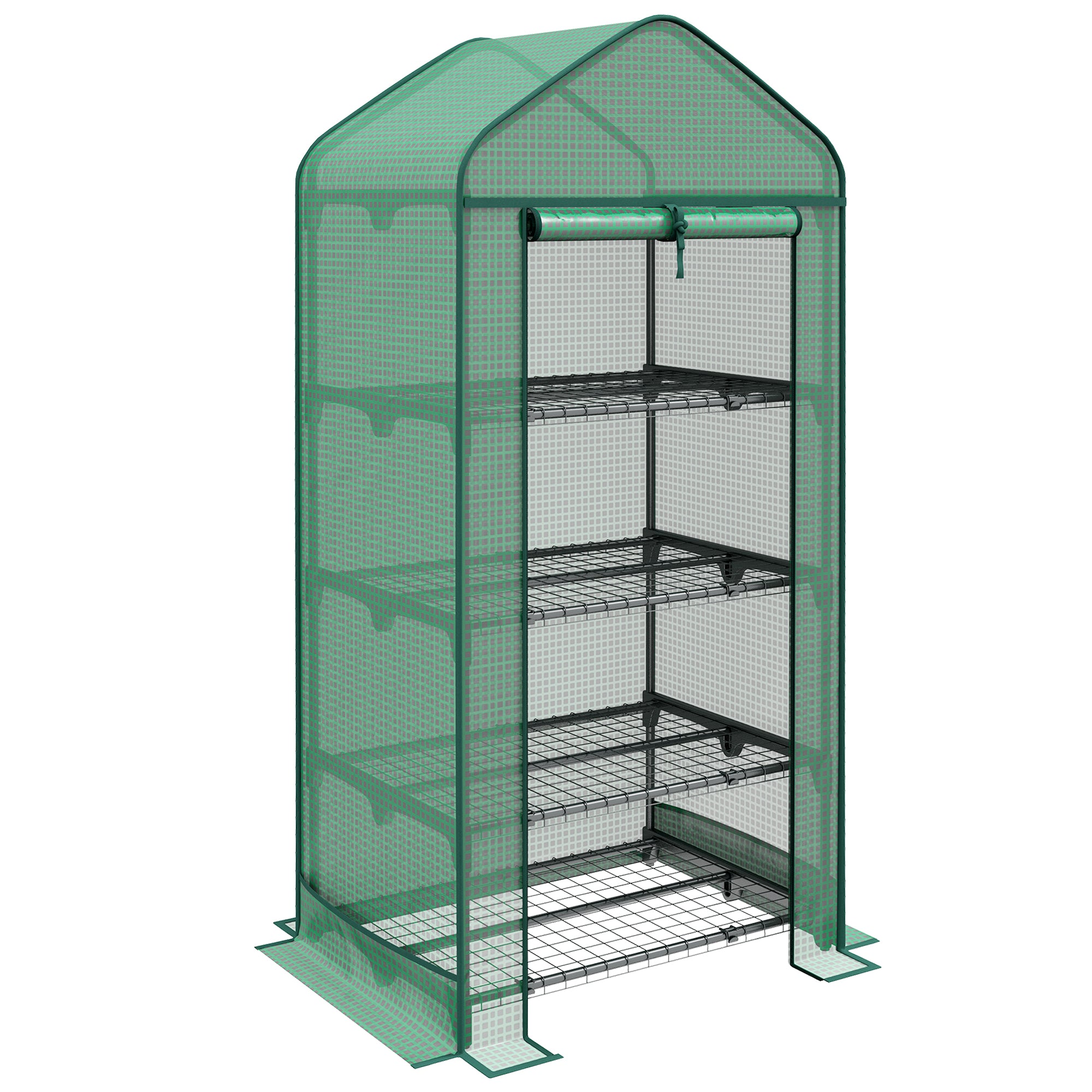 4-Shelf Plant Greenhouse with Roll-Up Door, Small Metal and PE Greenhouse, 69x49x158 cm, Dark Green