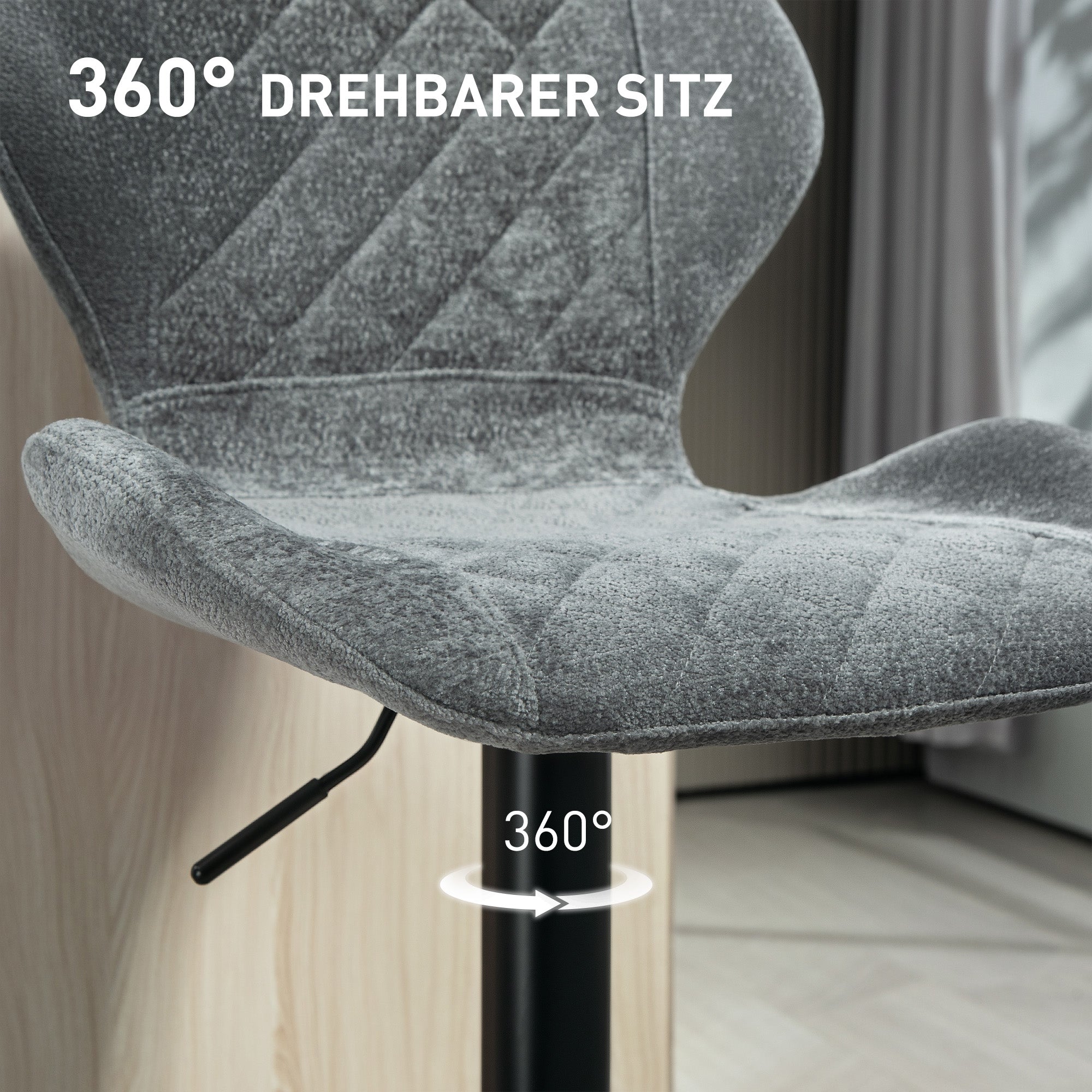 Bar Stools Set of 2, Swivel Height Adjustable Bar Chairs with Chenille Look, Upholstered Kitchen Chairs with Backrest and Footrest Counter Stools for Kitchen, Steel Dark Grey