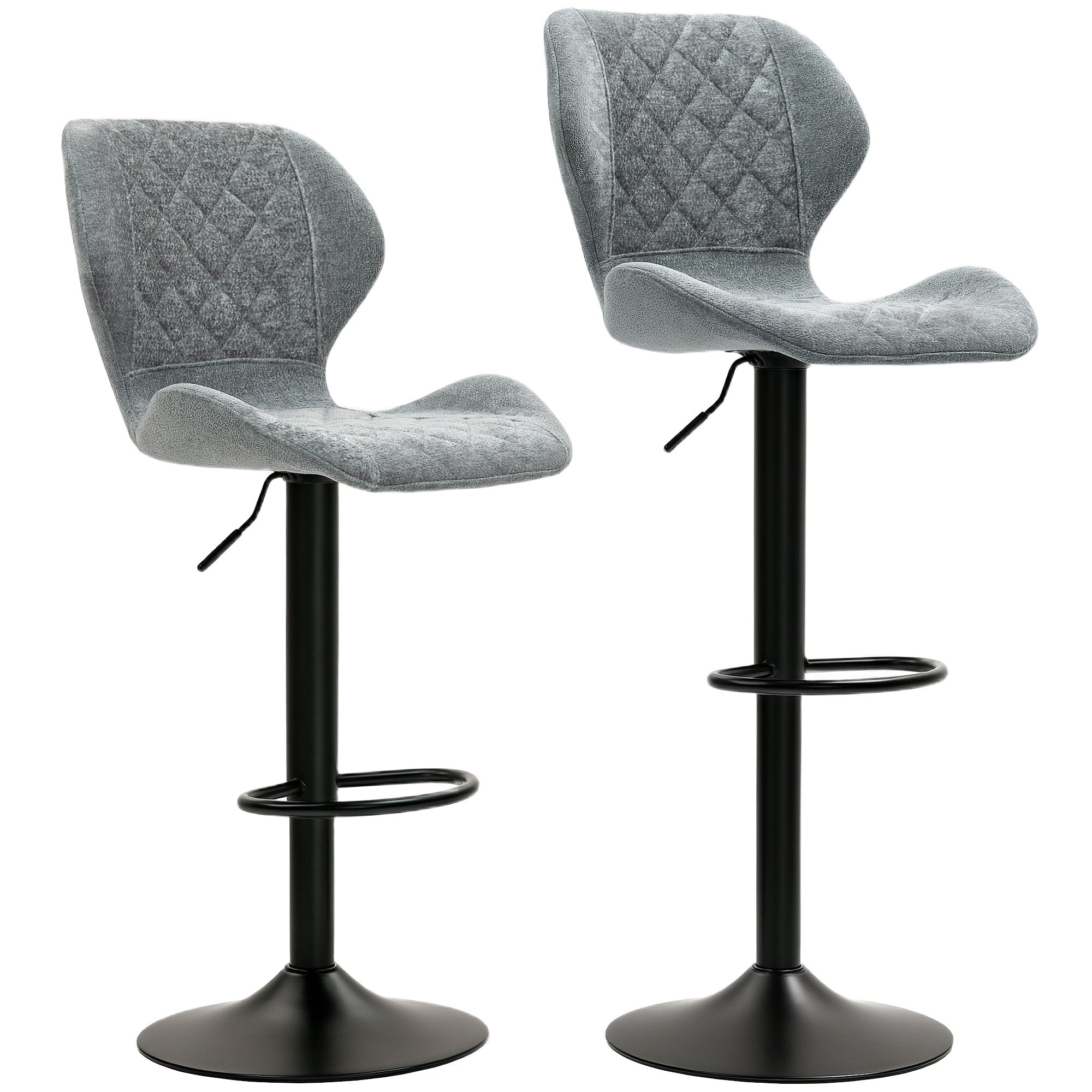 Bar Stools Set of 2, Swivel Height Adjustable Bar Chairs with Chenille Look, Upholstered Kitchen Chairs with Backrest and Footrest Counter Stools for Kitchen, Steel Dark Grey