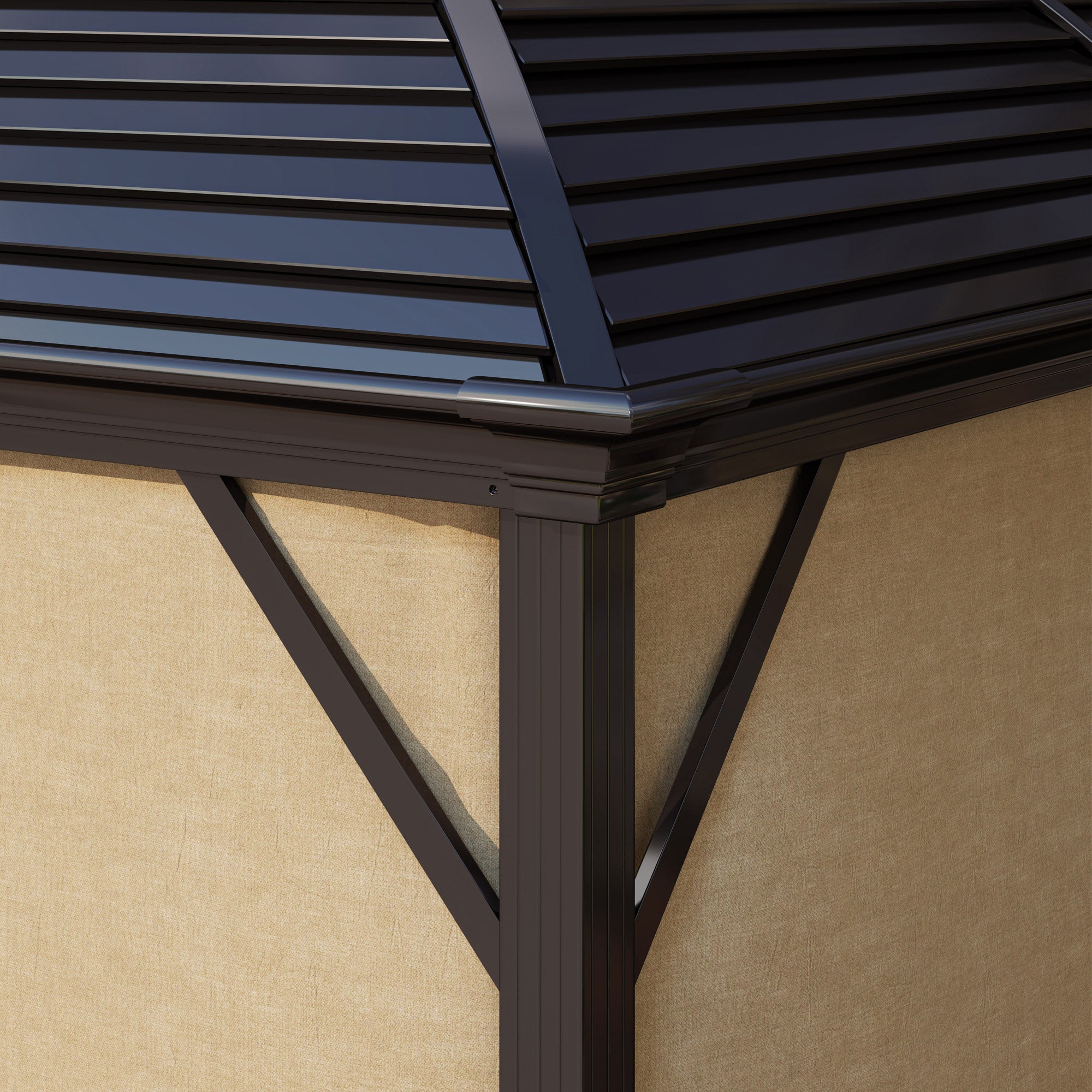 Pavilion with Hardtop, 4x3 m Waterproof Stable Winterproof Garden Pavilion with Mosquito Net, Hooks, Side Panels, Curved Roof, Aluminum Garden Pavilion, for Garden, Terrace, Brown