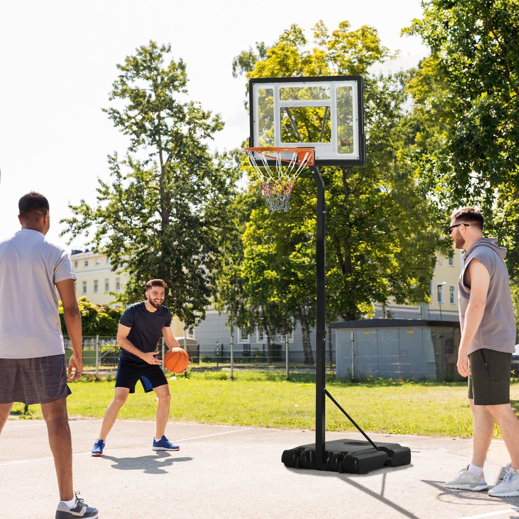 Basketball Stand with Wheels Rollable 210-260 cm Height Adjustable Basketball Hoop with Stand Suitable for Outdoor and Indoor Areas Steel Plastic Black