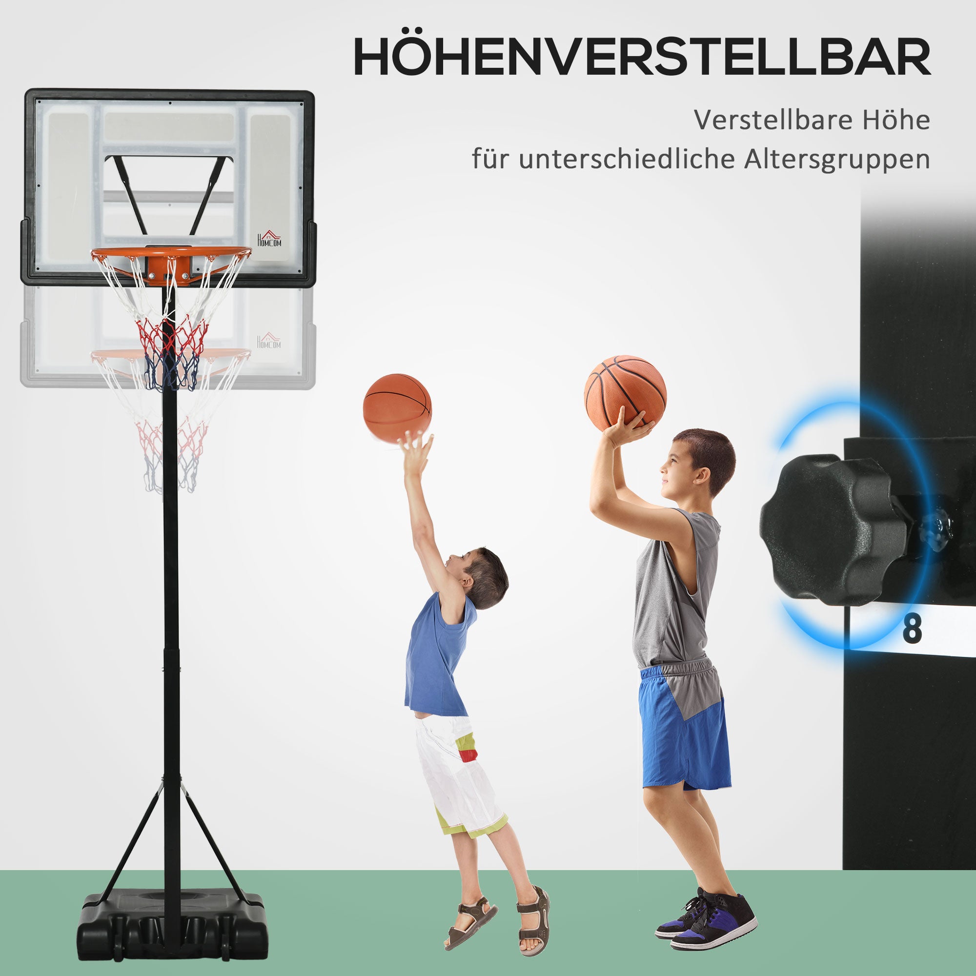 Basketball Stand with Wheels Rollable 210-260 cm Height Adjustable Basketball Hoop with Stand Suitable for Outdoor and Indoor Areas Steel Plastic Black