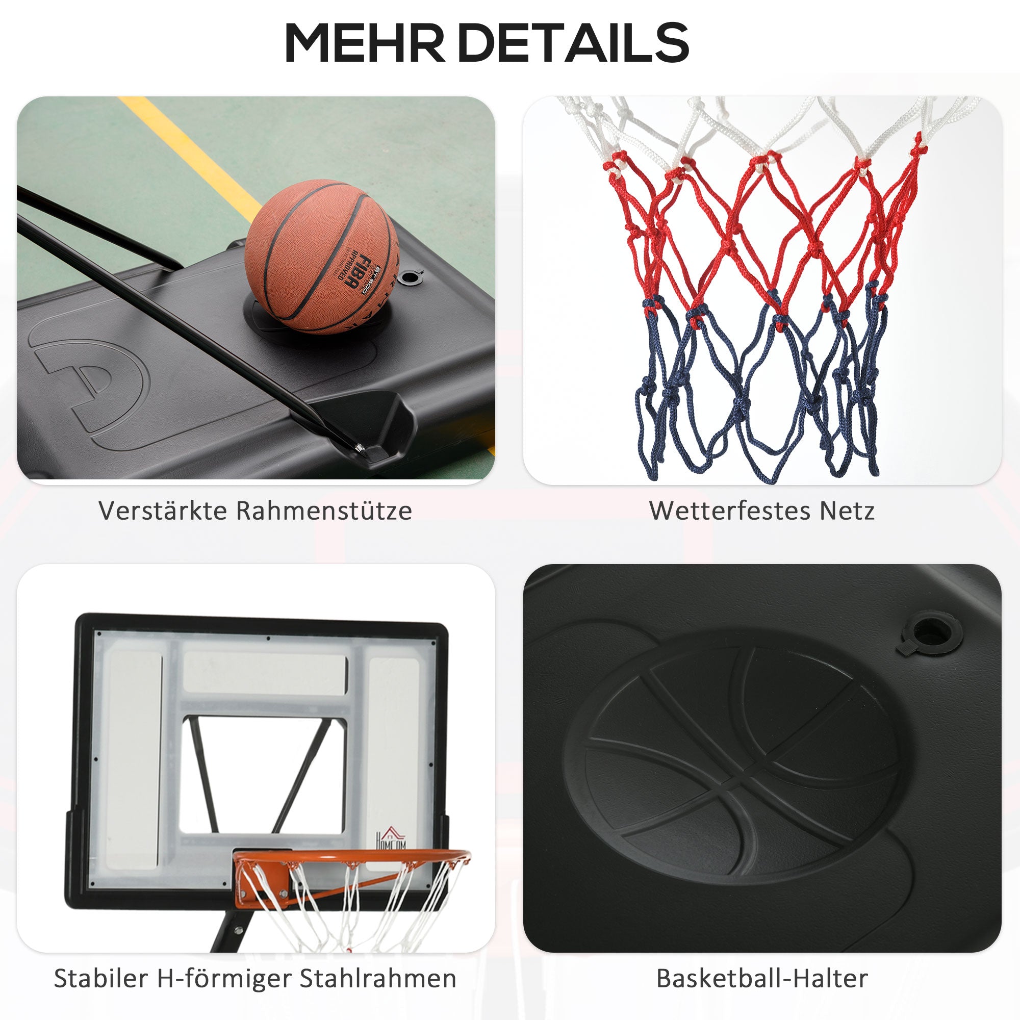 Basketball Stand with Wheels Rollable 210-260 cm Height Adjustable Basketball Hoop with Stand Suitable for Outdoor and Indoor Areas Steel Plastic Black