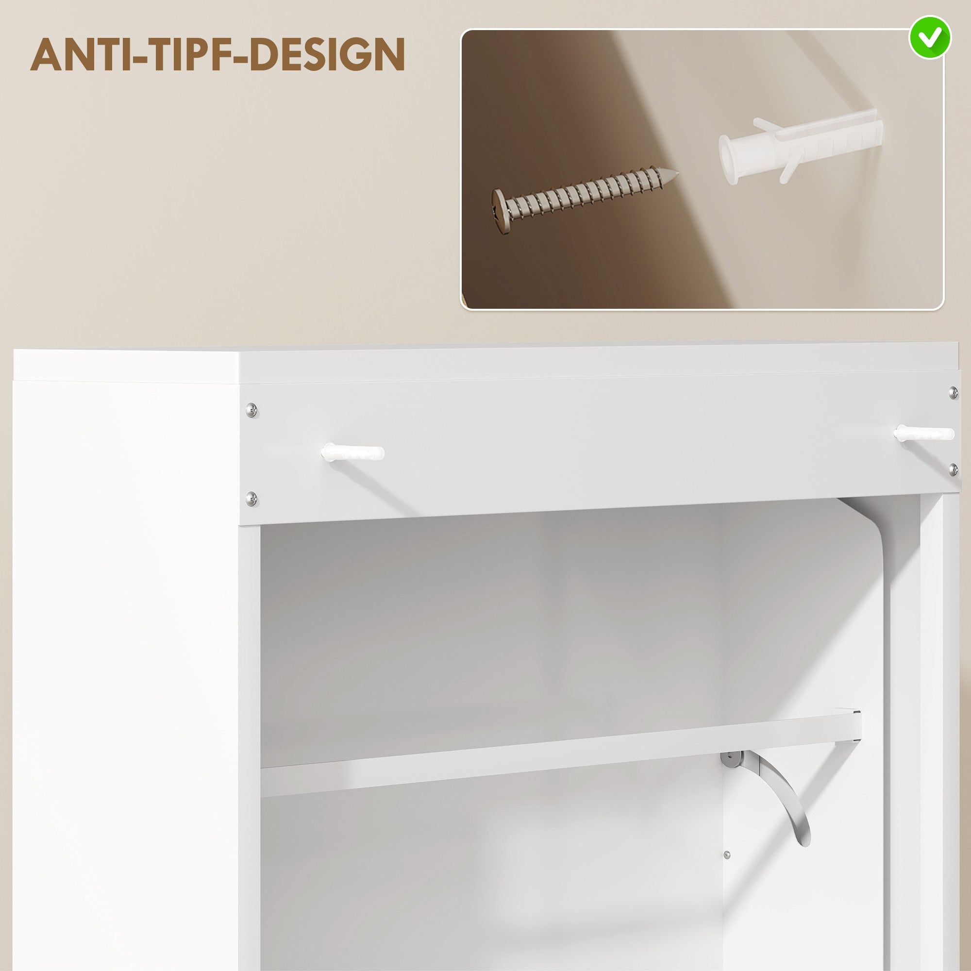 Metal Shoe Cabinet with 3 Flip Drawers — Slim Wall-Mounted Shoe Rack for 6 Pairs, 55 x 15 x 105.5 cm (21.7" x 5.9" x 41.5"), White
