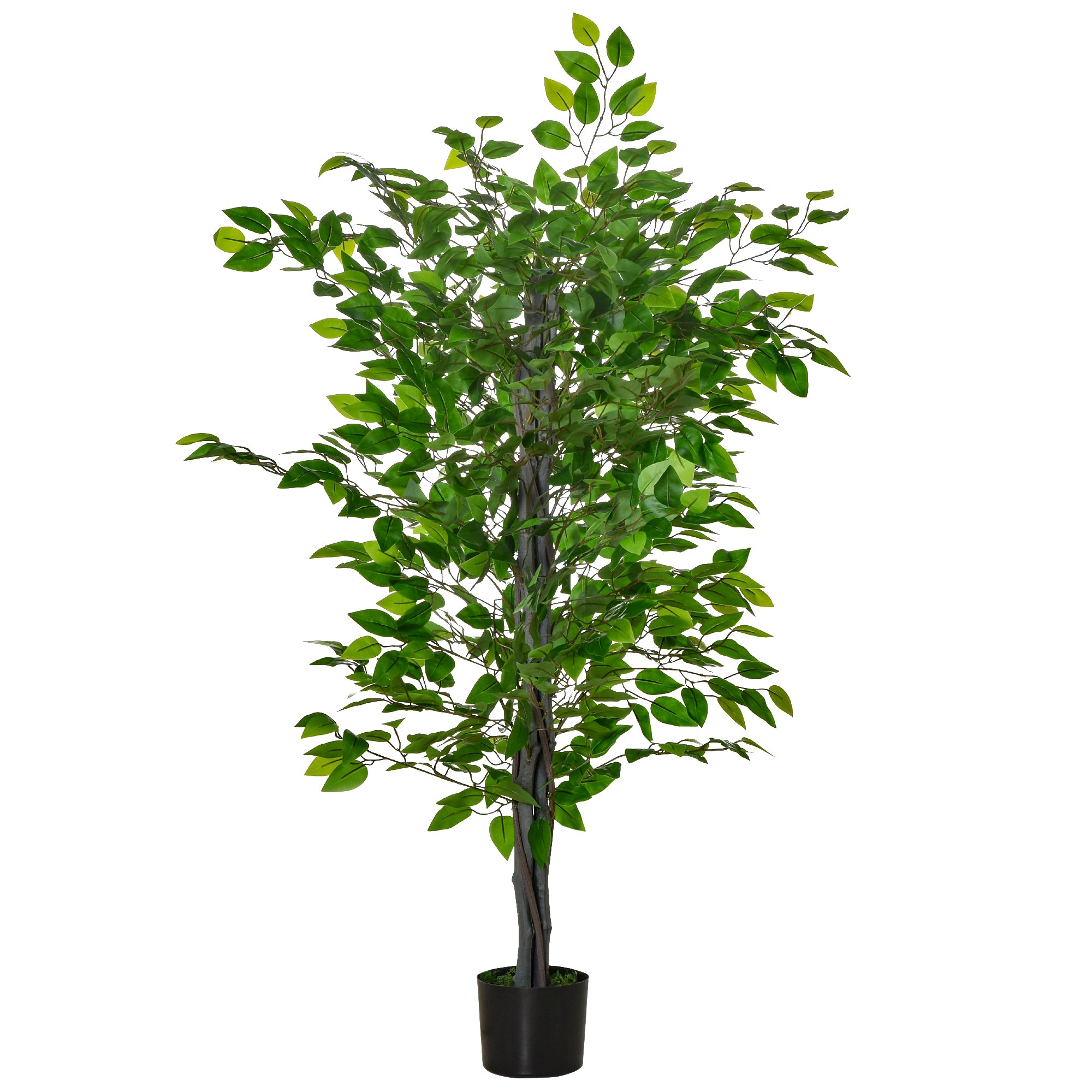 Large 135cm Artificial Ficus Tree, Plastic Artificial Plants Ficus in Pot, Realistic Artificial Tree with Cement, Artificial Grass for Living Room Bedroom Office Garden