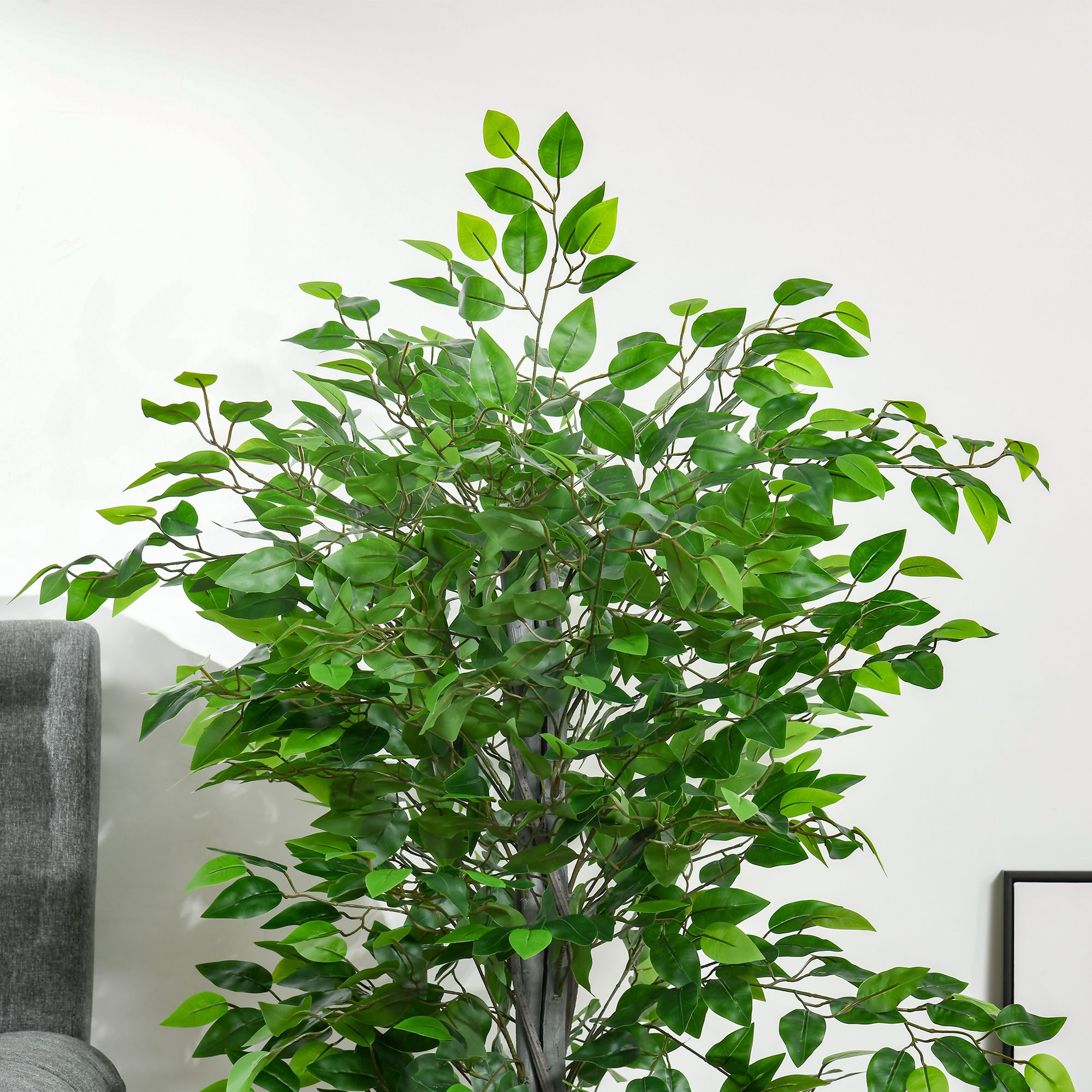 Large 135cm Artificial Ficus Tree, Plastic Artificial Plants Ficus in Pot, Realistic Artificial Tree with Cement, Artificial Grass for Living Room Bedroom Office Garden