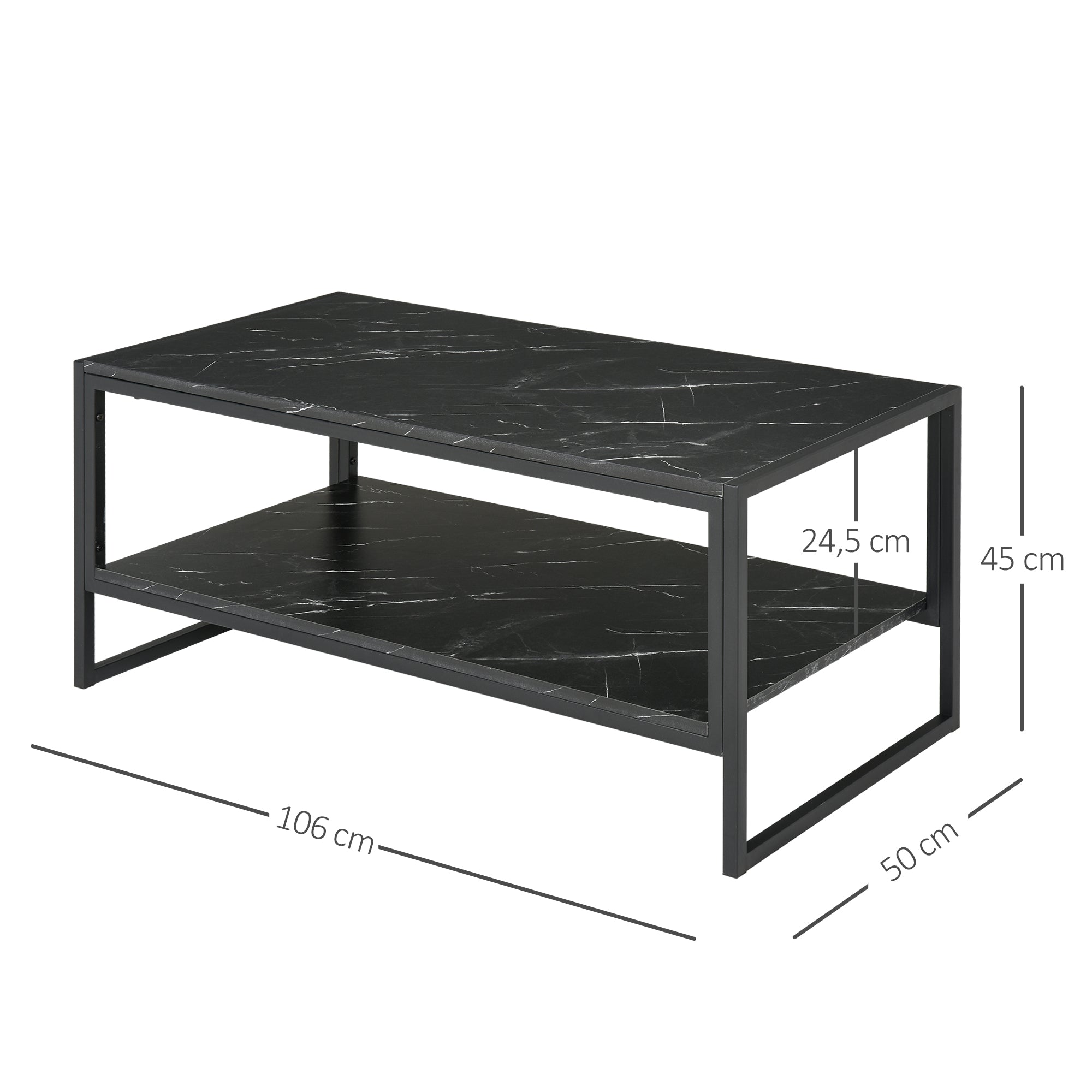 Modern Style Coffee Table with 2 Shelves 106 x 50 x 47 cm Black