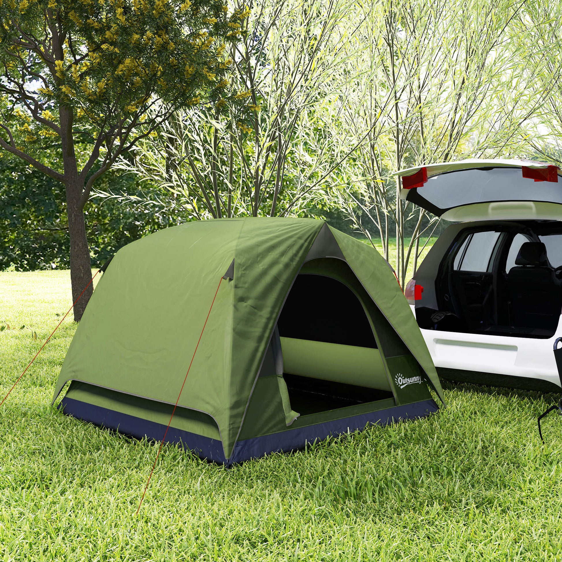 Camping Tent for 2-4 People, Waterproof Family Dome Tent, with Windows, Pocket, Carrying Bag, and Hook, for Picnics, Hiking, Trekking, Camping, Olive Green