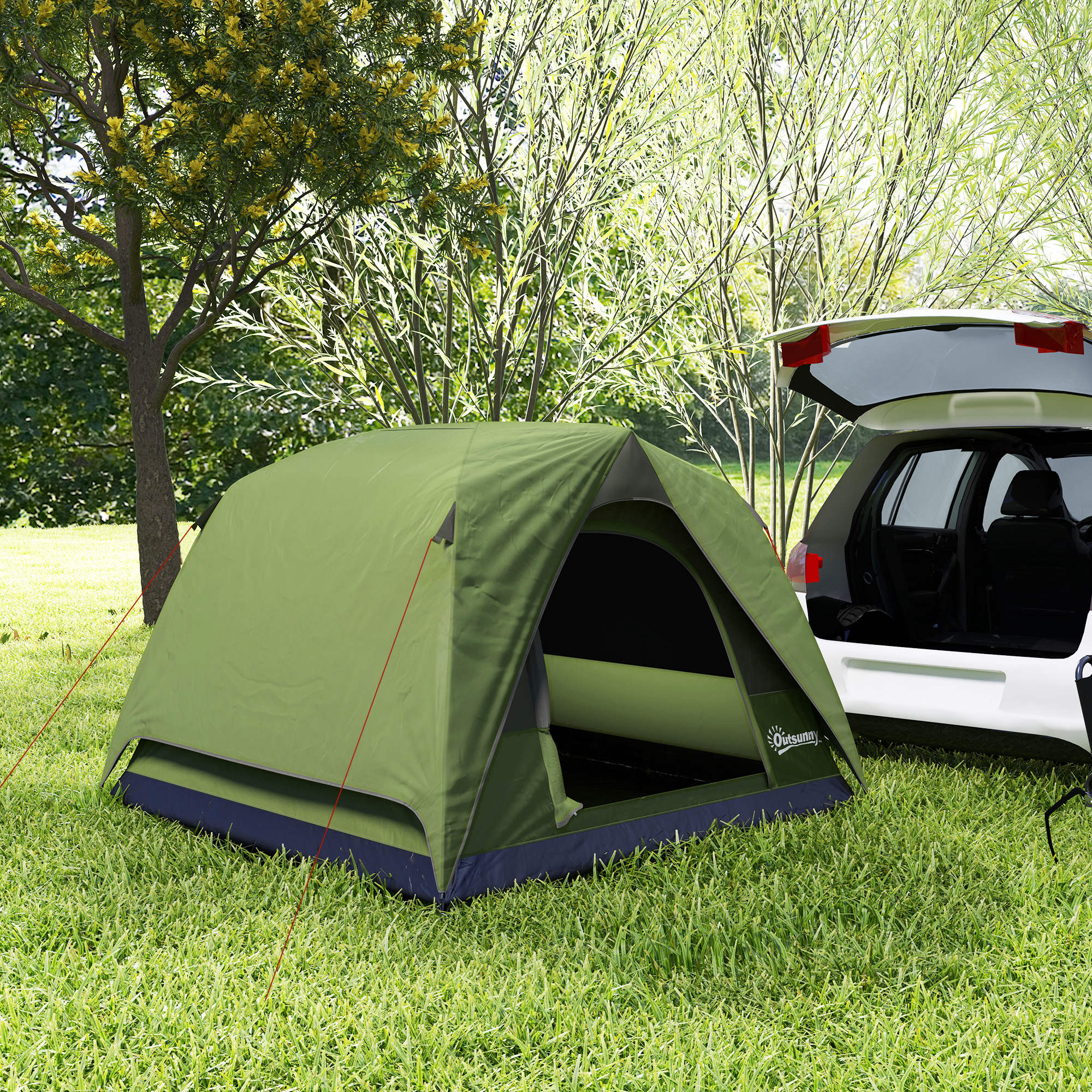 Camping Tent for 2-4 People, Waterproof Family Dome Tent, with Windows, Pocket, Carrying Bag, and Hook, for Picnics, Hiking, Trekking, Camping, Olive Green