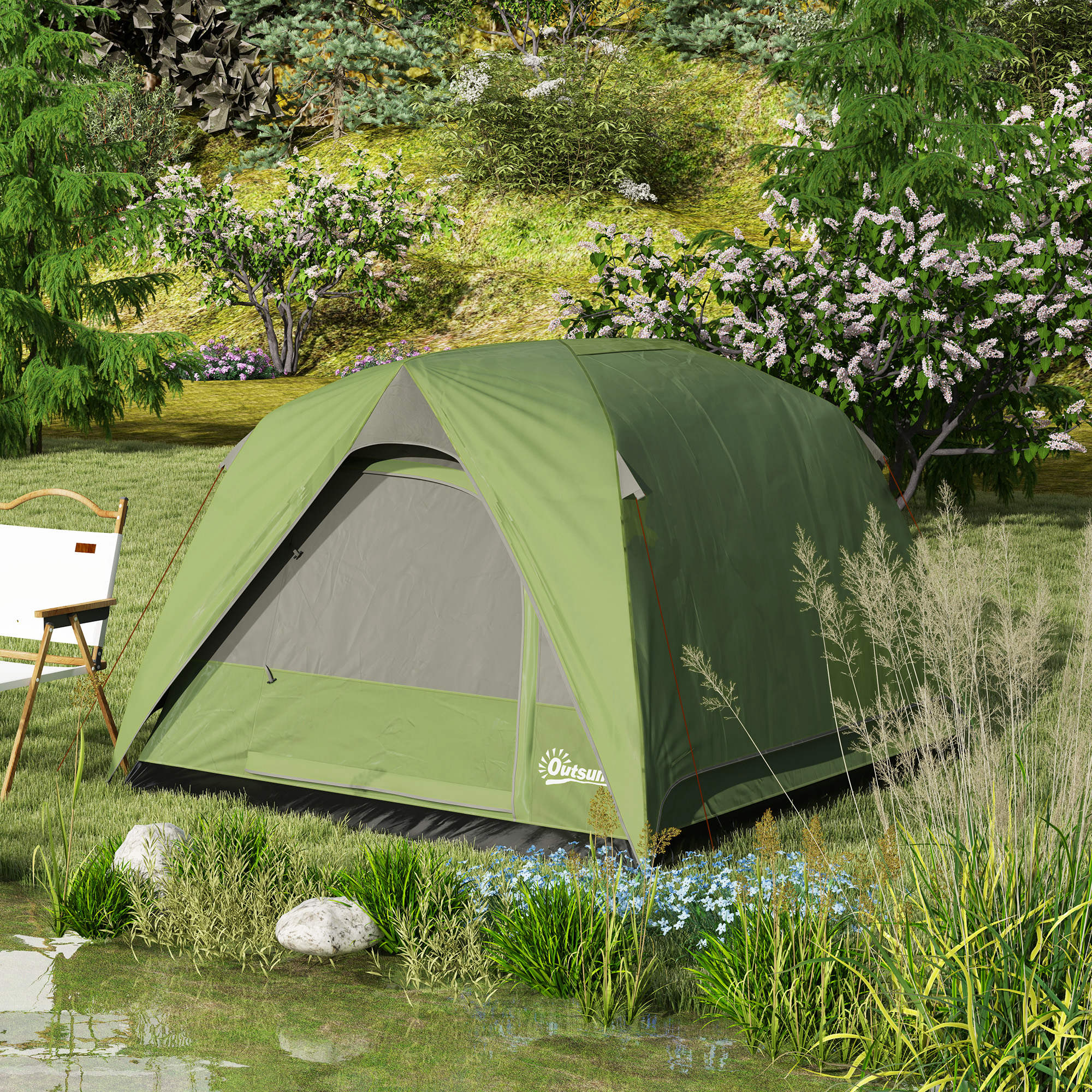 Camping Tent for 2-4 People, Waterproof Family Dome Tent, with Windows, Pocket, Carrying Bag, and Hook, for Picnics, Hiking, Trekking, Camping, Olive Green