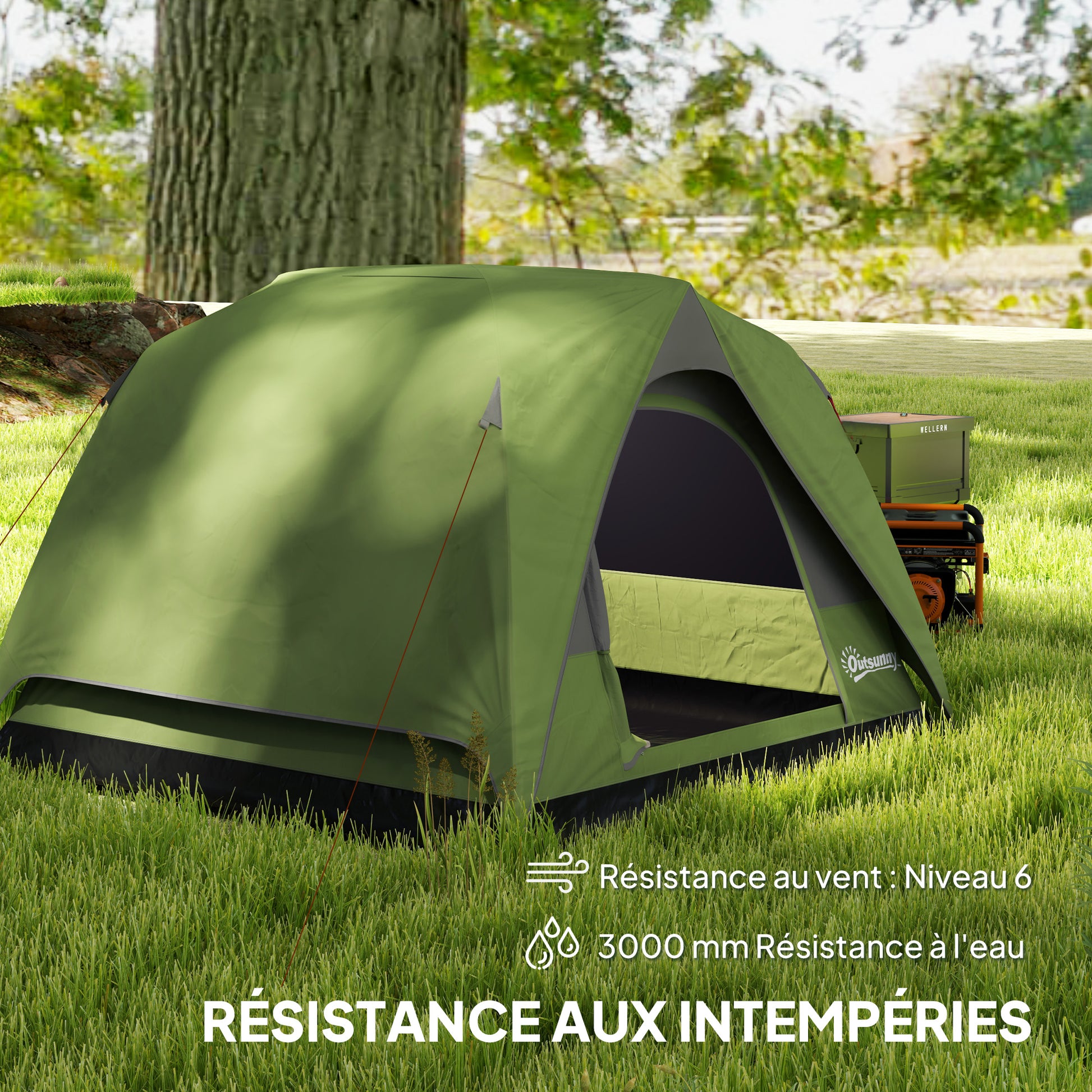 Camping Tent for 2-4 People, Waterproof Family Dome Tent, with Windows, Pocket, Carrying Bag, and Hook, for Picnics, Hiking, Trekking, Camping, Olive Green