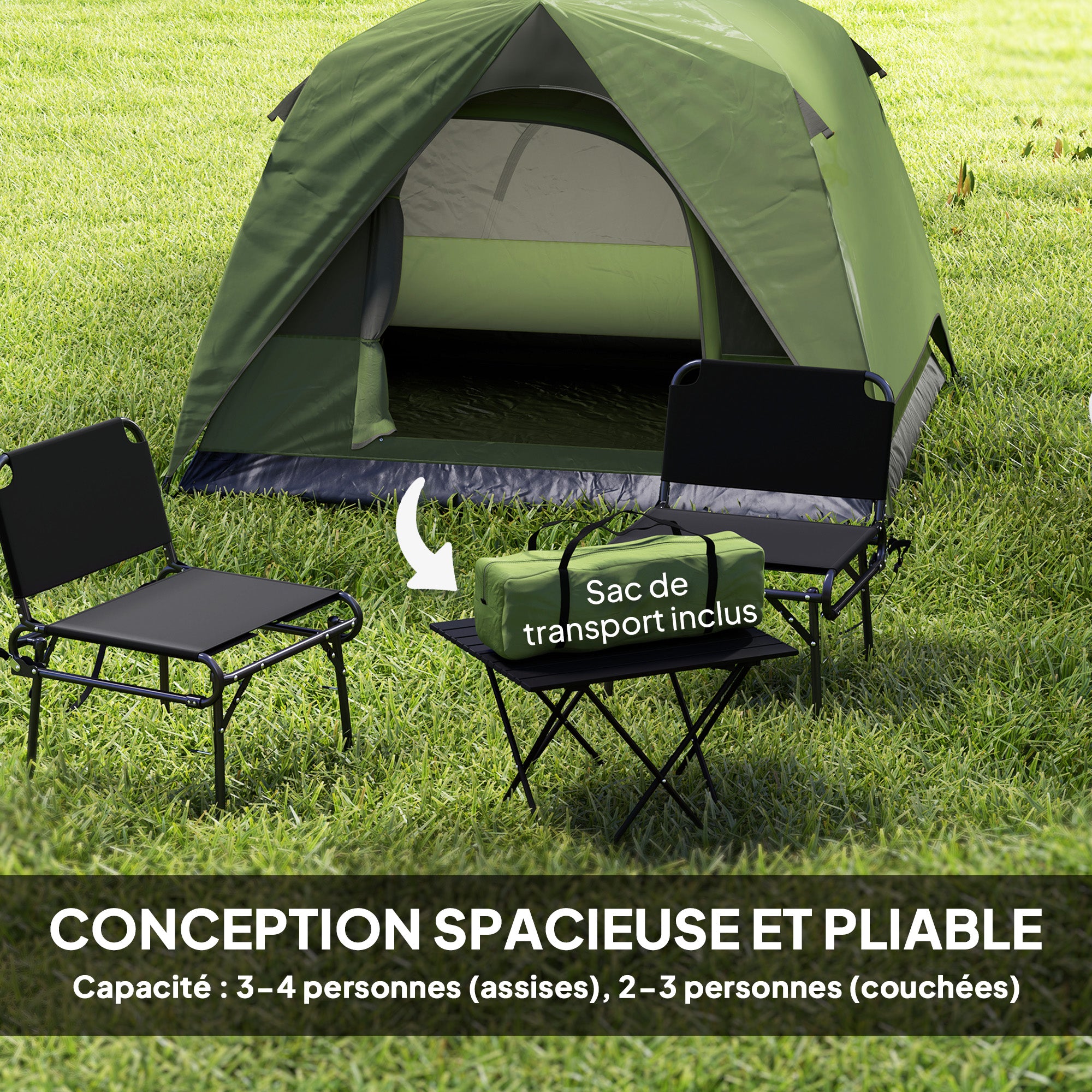 Camping Tent for 2-4 People, Waterproof Family Dome Tent, with Windows, Pocket, Carrying Bag, and Hook, for Picnics, Hiking, Trekking, Camping, Olive Green