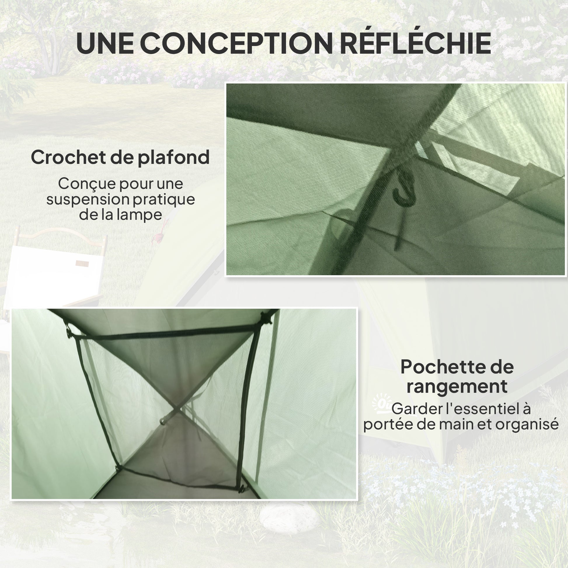 Camping Tent for 2-4 People, Waterproof Family Dome Tent, with Windows, Pocket, Carrying Bag, and Hook, for Picnics, Hiking, Trekking, Camping, Olive Green