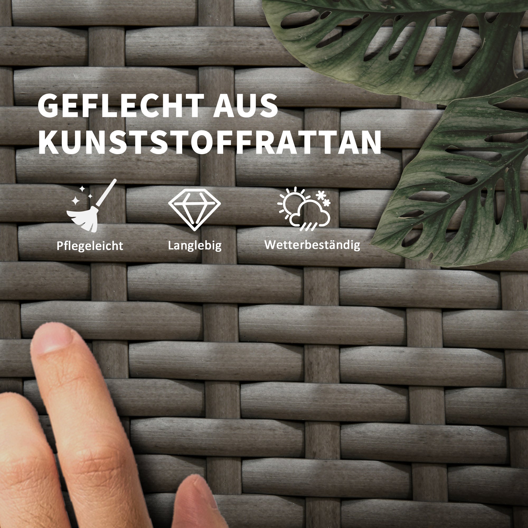 Sun Lounger Garden Lounger Table 3-Piece Garden Furniture Set, Polyrattan+Metal Grey+Dark Grey