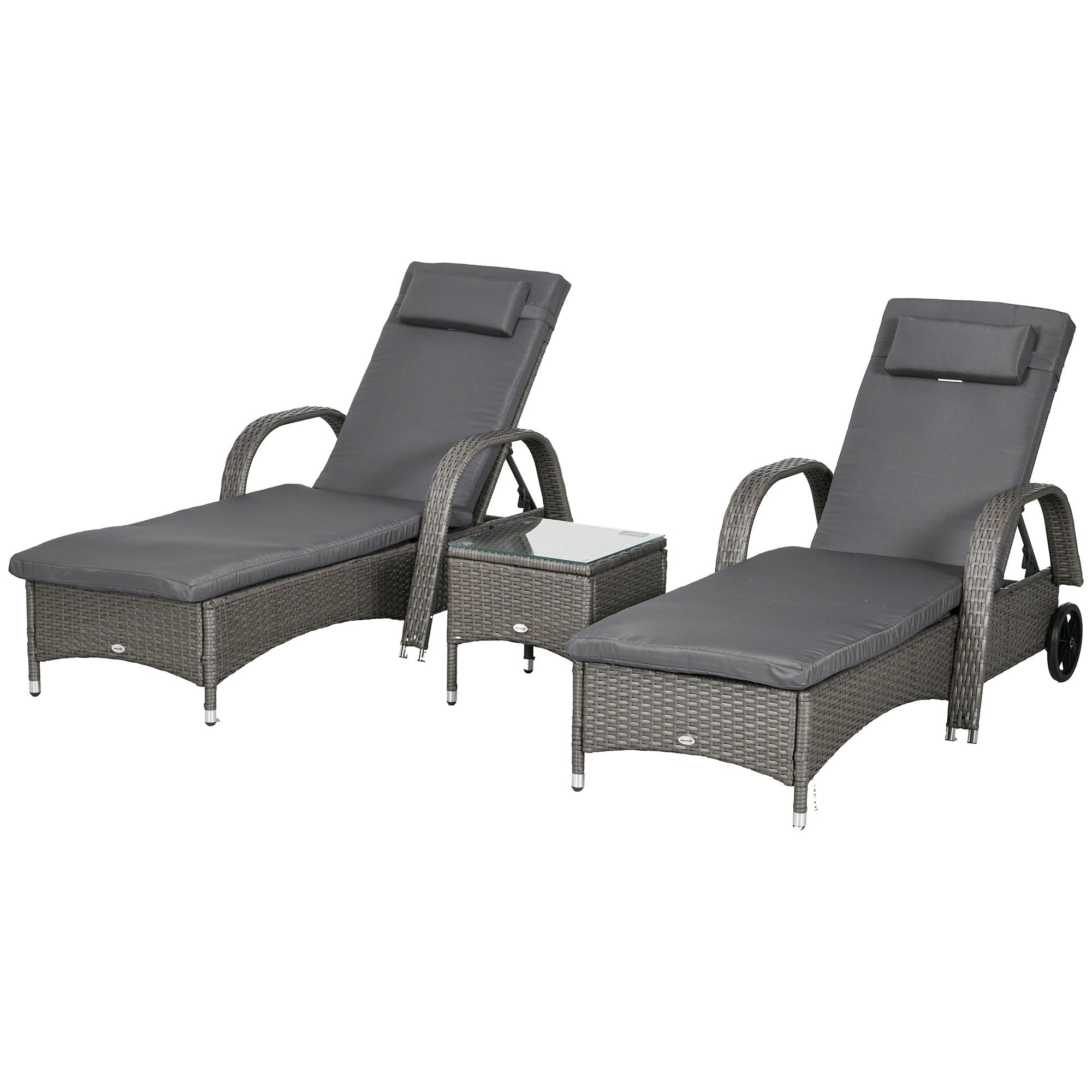 Sun Lounger Garden Lounger Table 3-Piece Garden Furniture Set, Polyrattan+Metal Grey+Dark Grey
