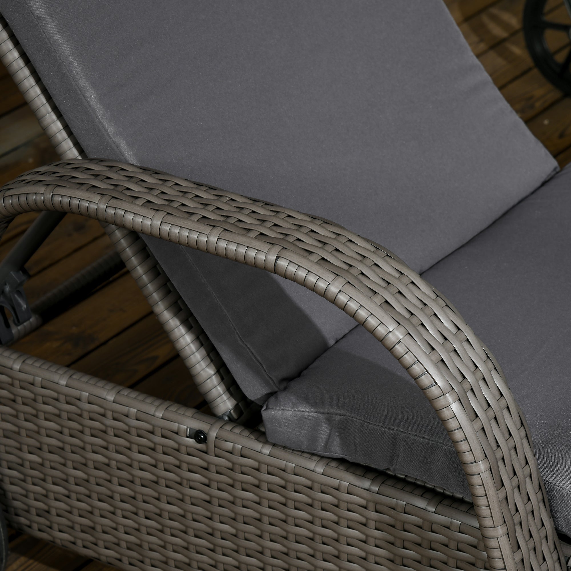 Sun Lounger Garden Lounger Table 3-Piece Garden Furniture Set, Polyrattan+Metal Grey+Dark Grey