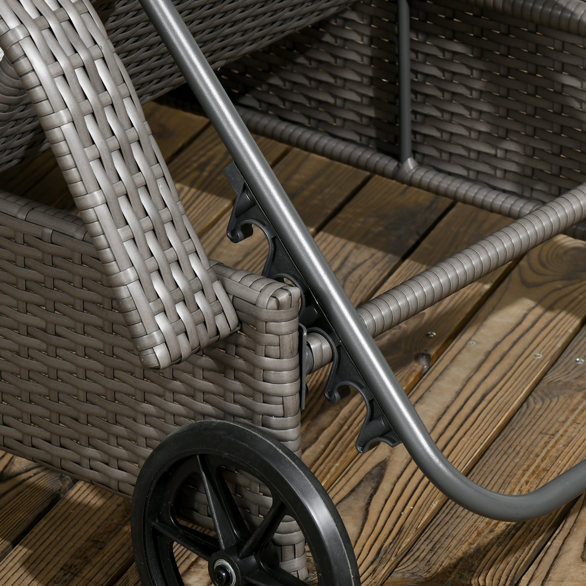 Sun Lounger Garden Lounger Table 3-Piece Garden Furniture Set, Polyrattan+Metal Grey+Dark Grey