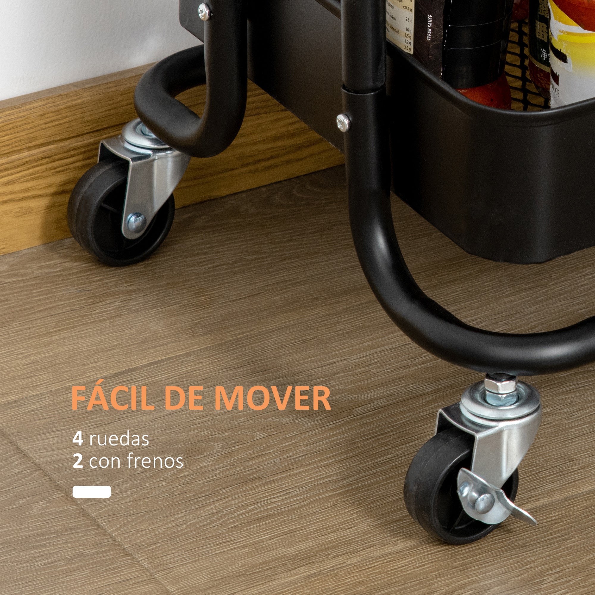 3-Tier Kitchen Cart with Wheels Storage Trolley with Brakes for Bathroom Living Room Bedroom Office 46x34.5x76.5 cm Black