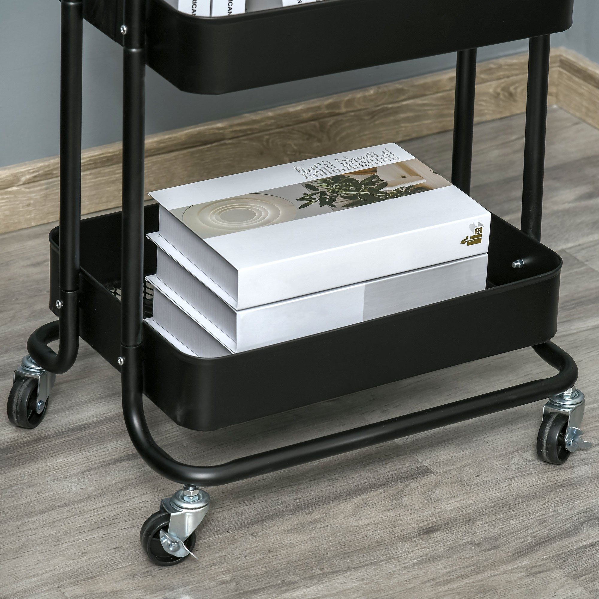 3-Tier Kitchen Cart with Wheels Storage Trolley with Brakes for Bathroom Living Room Bedroom Office 46x34.5x76.5 cm Black