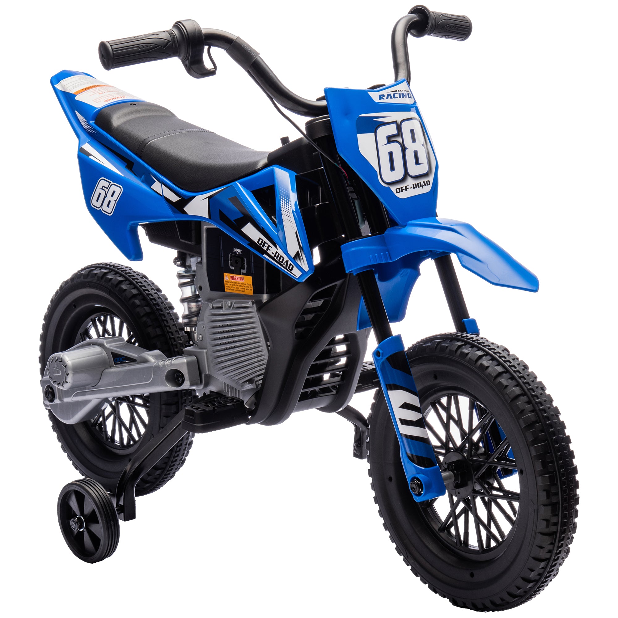 Children's Electric Motorcycle, 12V Kid's Bike with Music, Kids Vehicle with Removable Training Wheels, 2.4-5 km/h, for 3-6 Years Old Kids, max. 30 kg, Blue