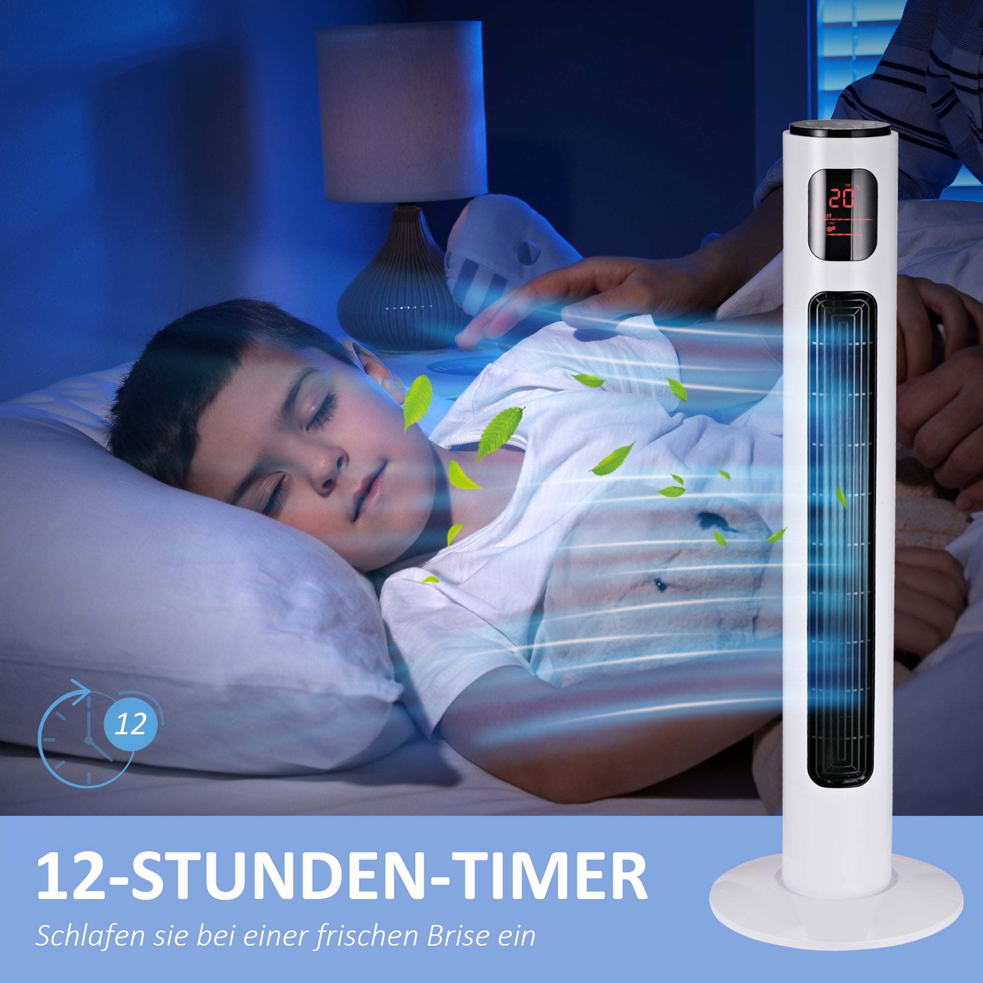 Tower Fan with Remote Control 70° Oscillating 96 cm Pedestal Fan Column Fan 45 W with 3 Modes Timer White+Black