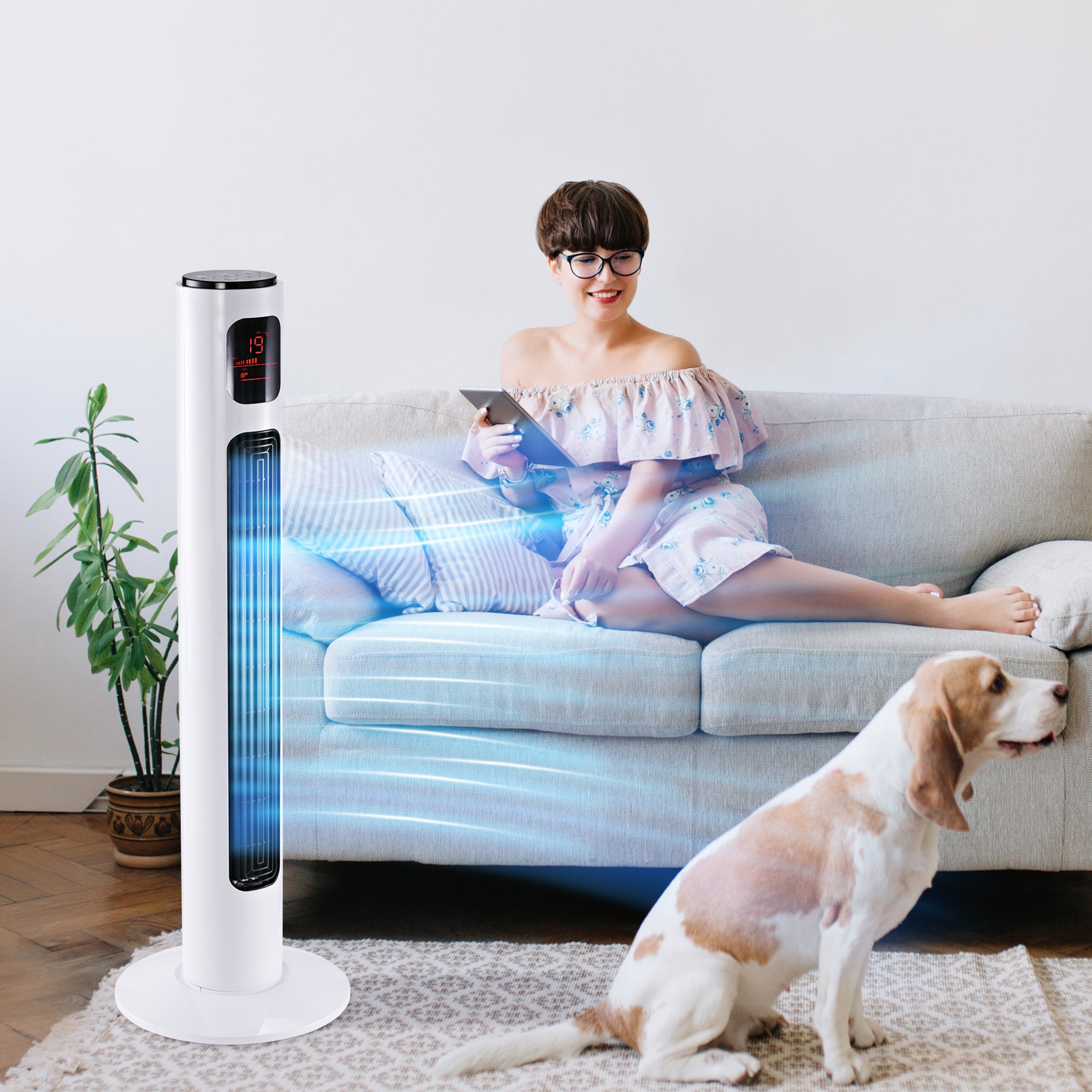 Tower Fan with Remote Control 70° Oscillating 96 cm Pedestal Fan Column Fan 45 W with 3 Modes Timer White+Black