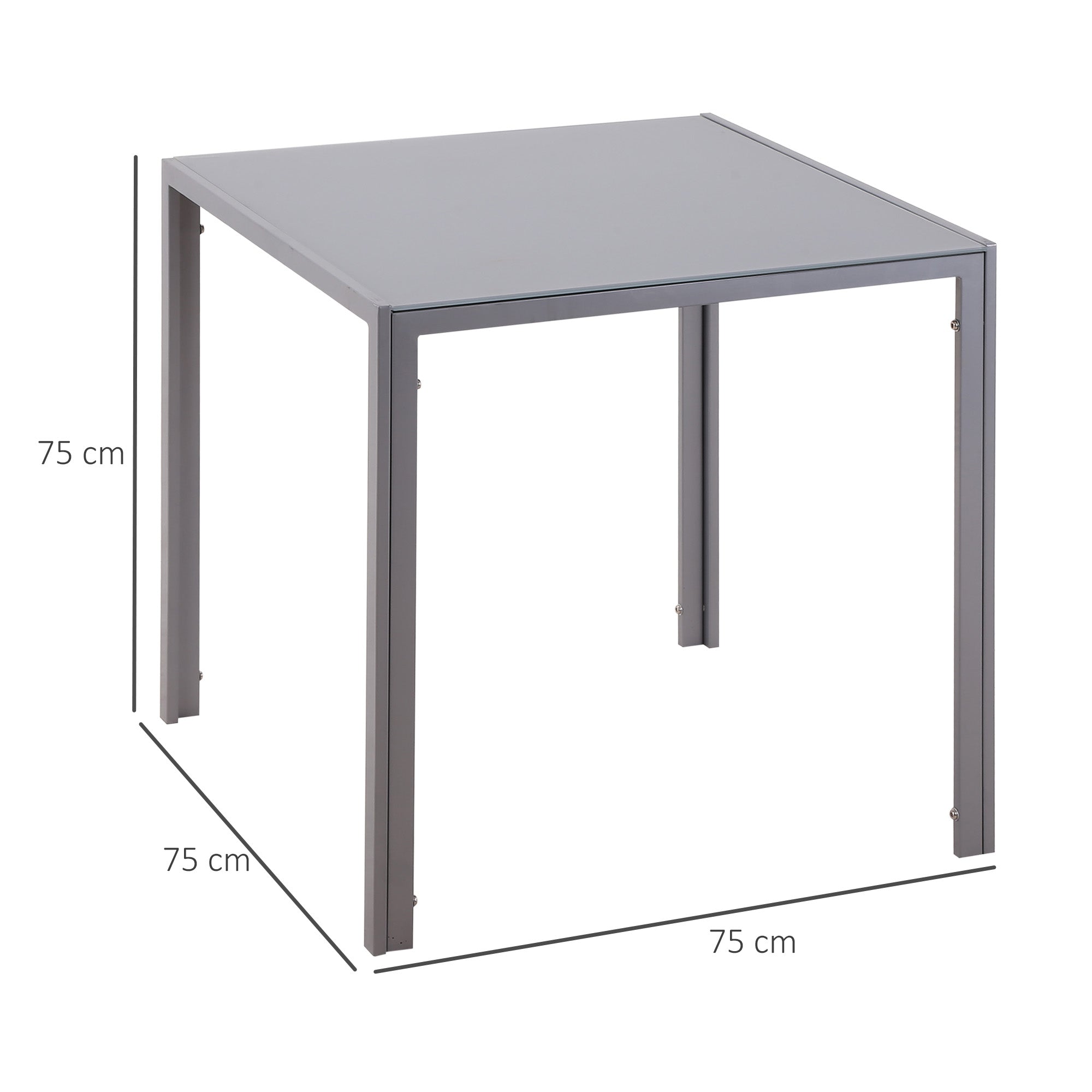 Dining Table 75 x 75 cm, Square Kitchen Table for 4 People, Dining Table Made of Tempered Glass with Metal Legs, Modern Table for Kitchen, Dining Room, and Living Room, Gray