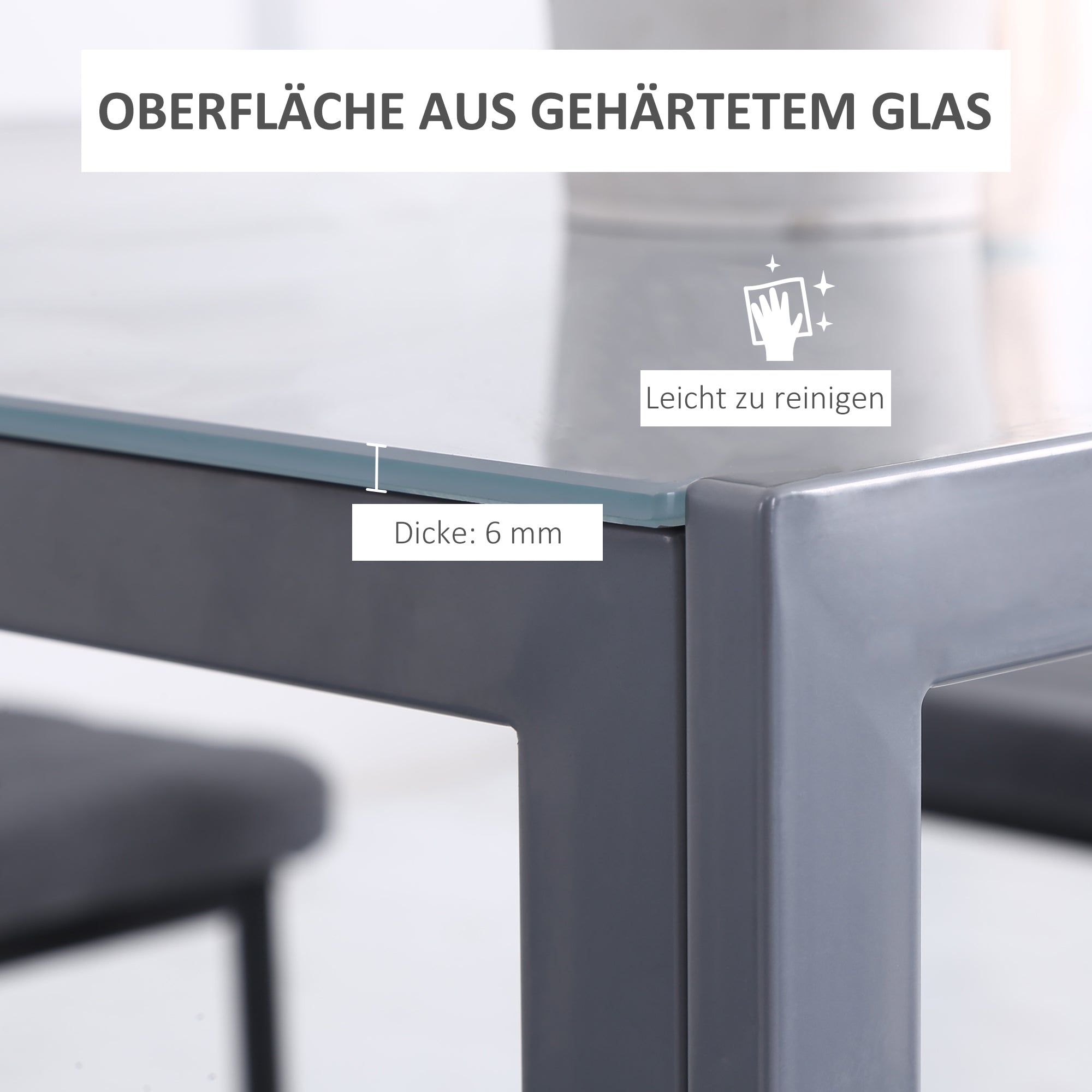 Dining Table 75 x 75 cm, Square Kitchen Table for 4 People, Dining Table Made of Tempered Glass with Metal Legs, Modern Table for Kitchen, Dining Room, and Living Room, Gray
