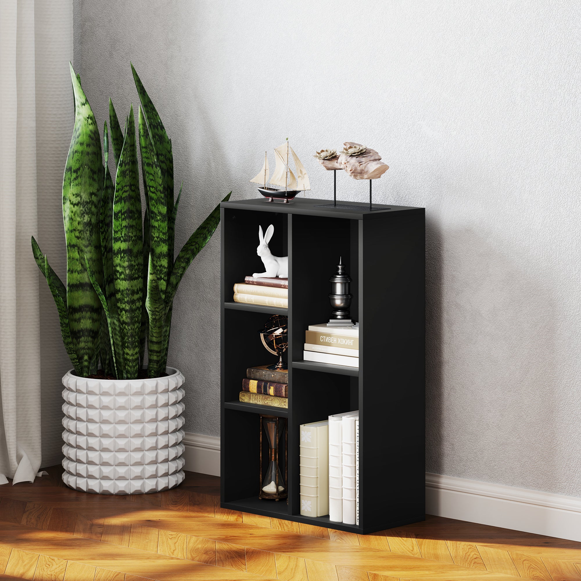 Bookshelf, 2-Tier Storage Shelf with 5 Compartments, for Living Room, Bedroom, Office, 50 x 24 x 80 cm, Black